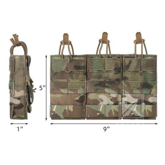 Krydex Tactical 556 Triple Mag Pouch Open Top MOLLE Magazine Holder for M4/M16/AR15 Fast Draw Quick Reload