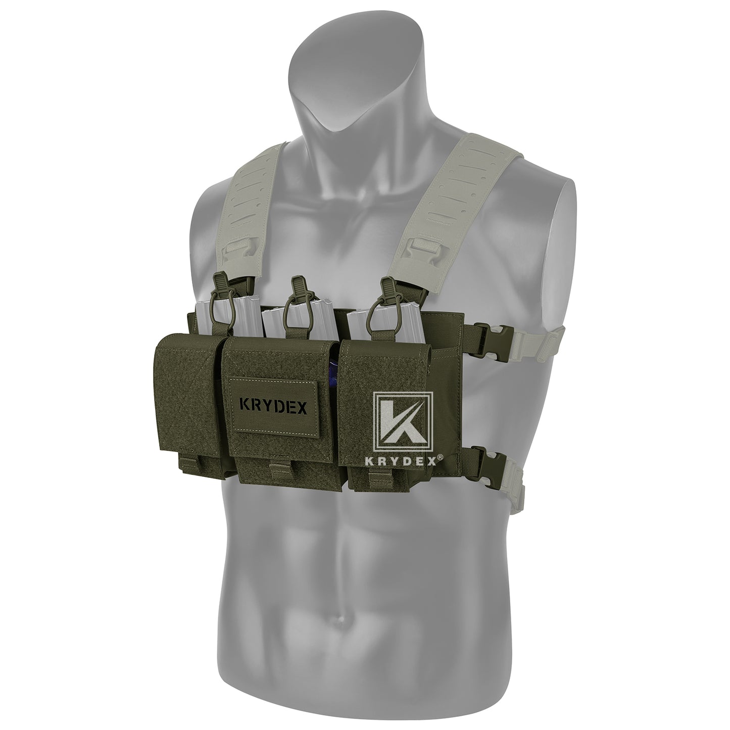 Krydex Tactical Triple 556 Magazine Pouch Placard 3x GP Pouches Detachable Mag Holders for Chest Rig and Vest