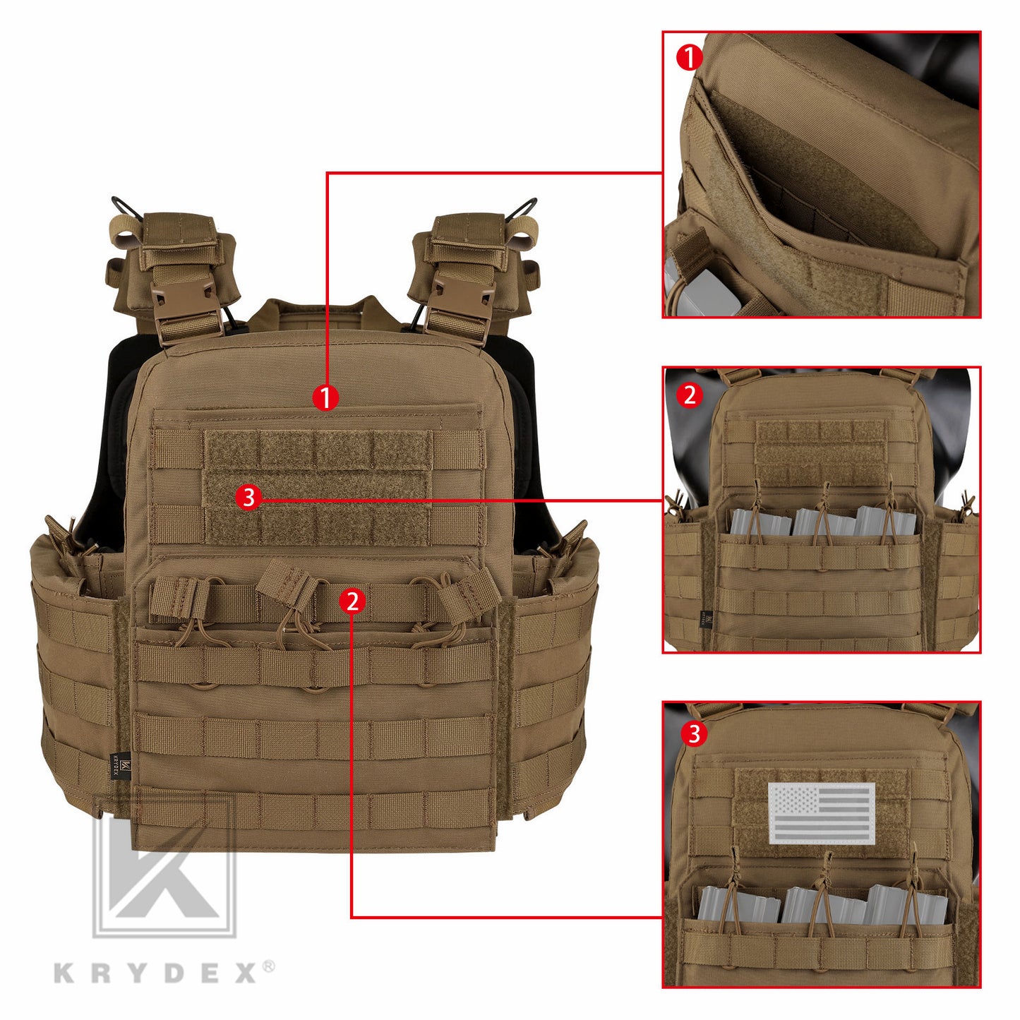 KRYDEX Tactical Plate Carrier Heavy Duty Modular MOLLE Vest