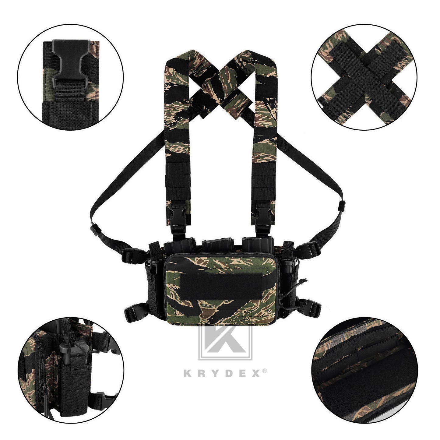 KRYDEX Tactical D3CR Chest Rig 5.56 7.62 Rifle Pistol Mag Pouch Placard Carrier with D3 Flatpack Tactical Backpack