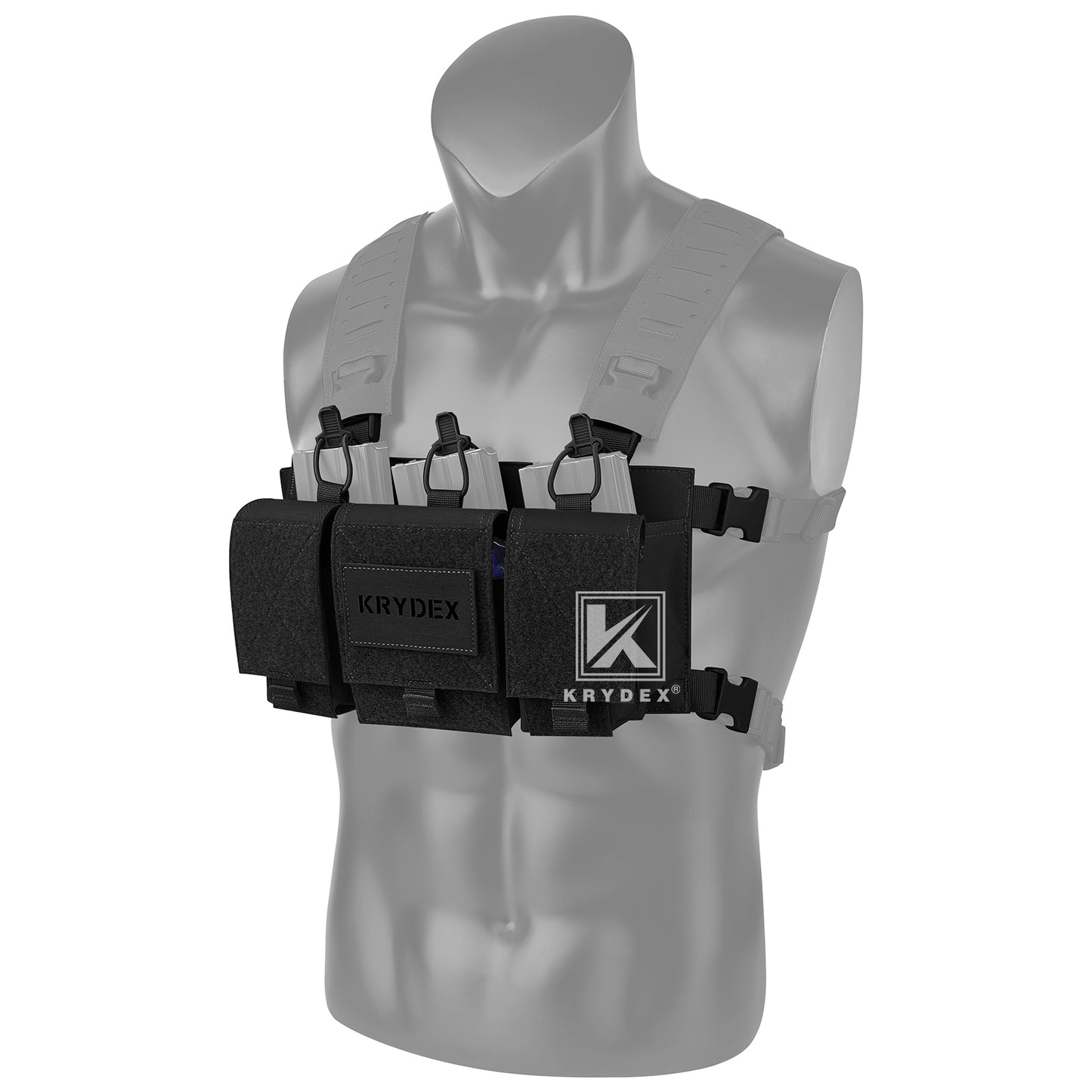 Krydex Tactical Triple 556 Magazine Pouch Placard 3x GP Pouches Detachable Mag Holders for Chest Rig and Vest