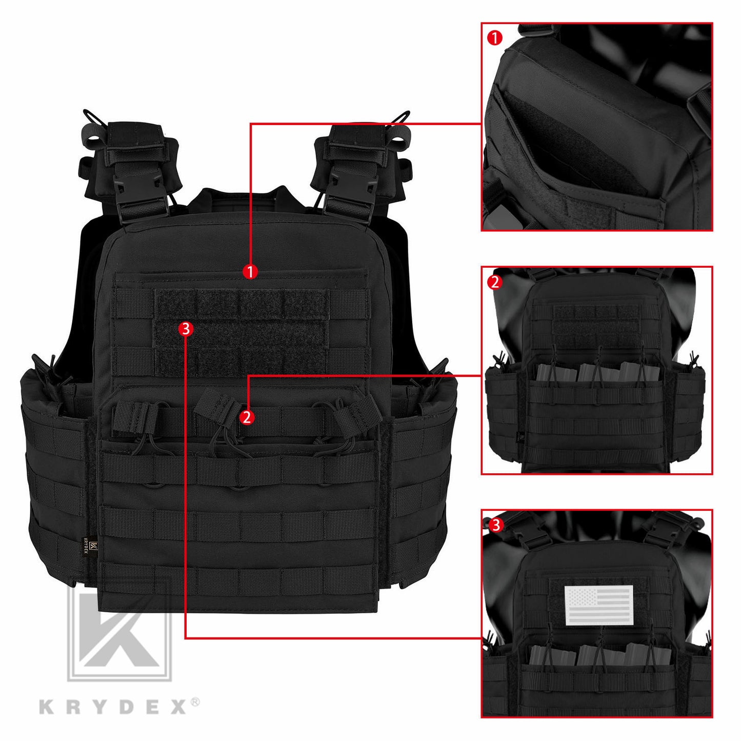 KRYDEX Tactical Plate Carrier Heavy Duty Modular MOLLE Vest