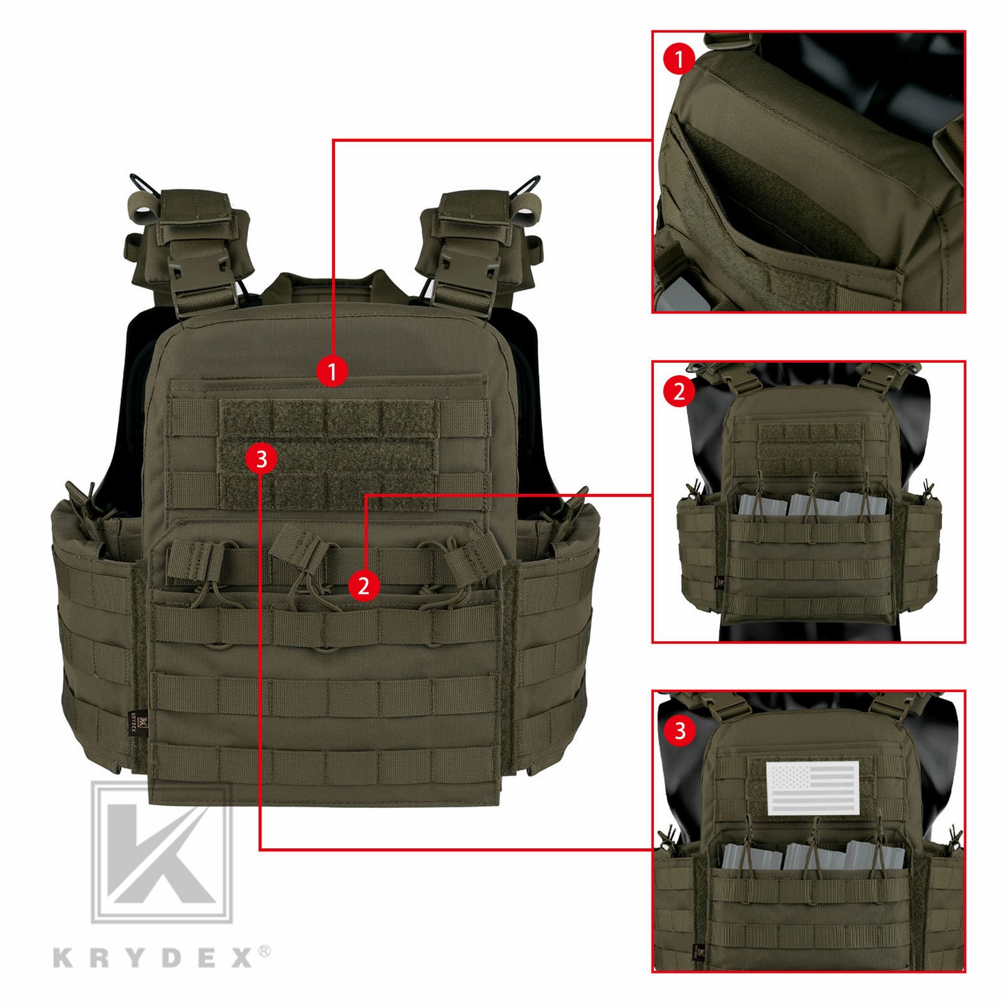 KRYDEX Tactical Plate Carrier Heavy Duty Modular MOLLE Vest