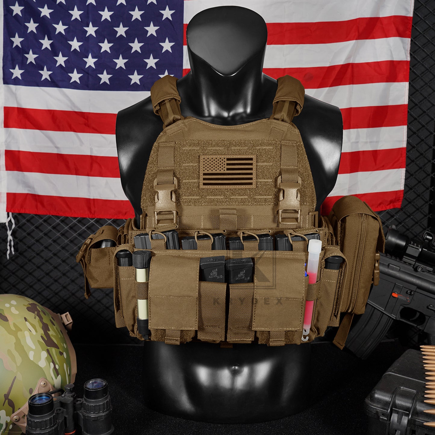 KRYDEX Tactical SCARAB Plate Carrier Heavy Duty Modular MOLLE Vest + MF IV Placard 556 & 9mm Magazine Pouch