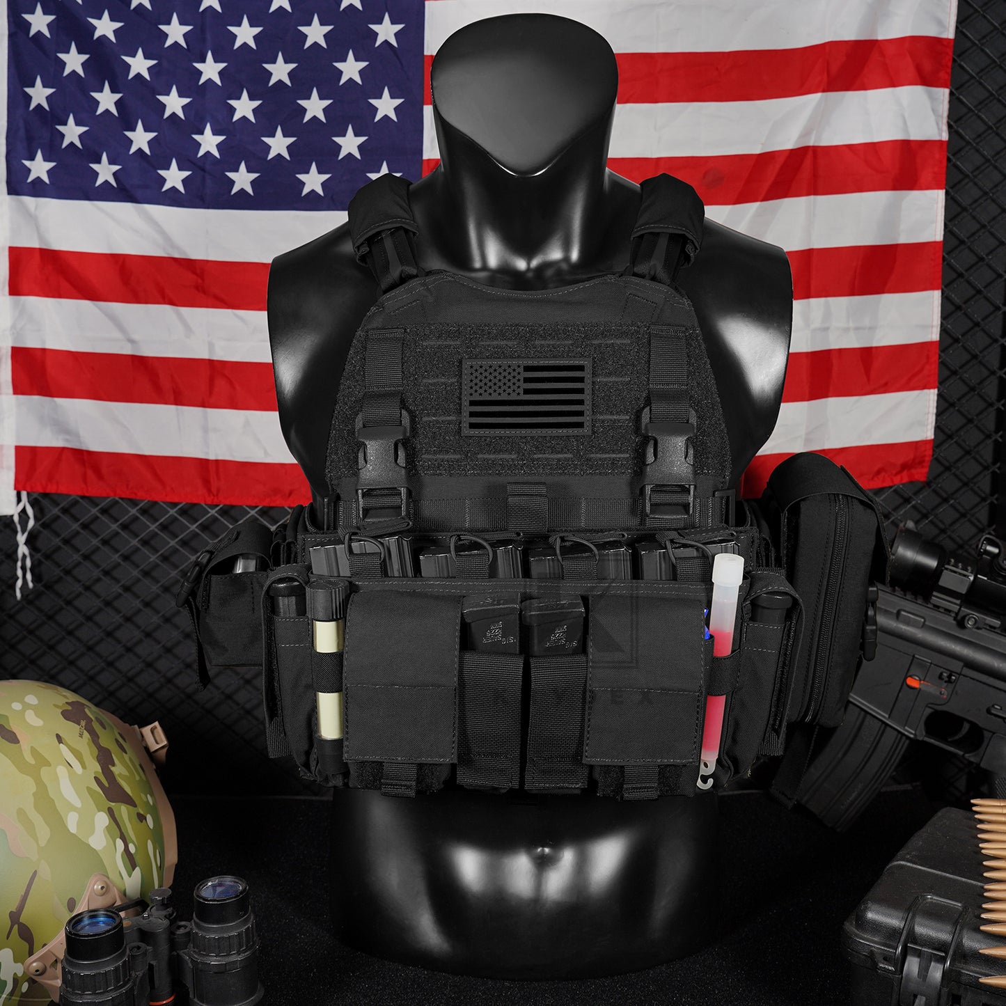 KRYDEX Tactical SCARAB Plate Carrier Heavy Duty Modular MOLLE Vest + MF IV Placard 556 & 9mm Magazine Pouch