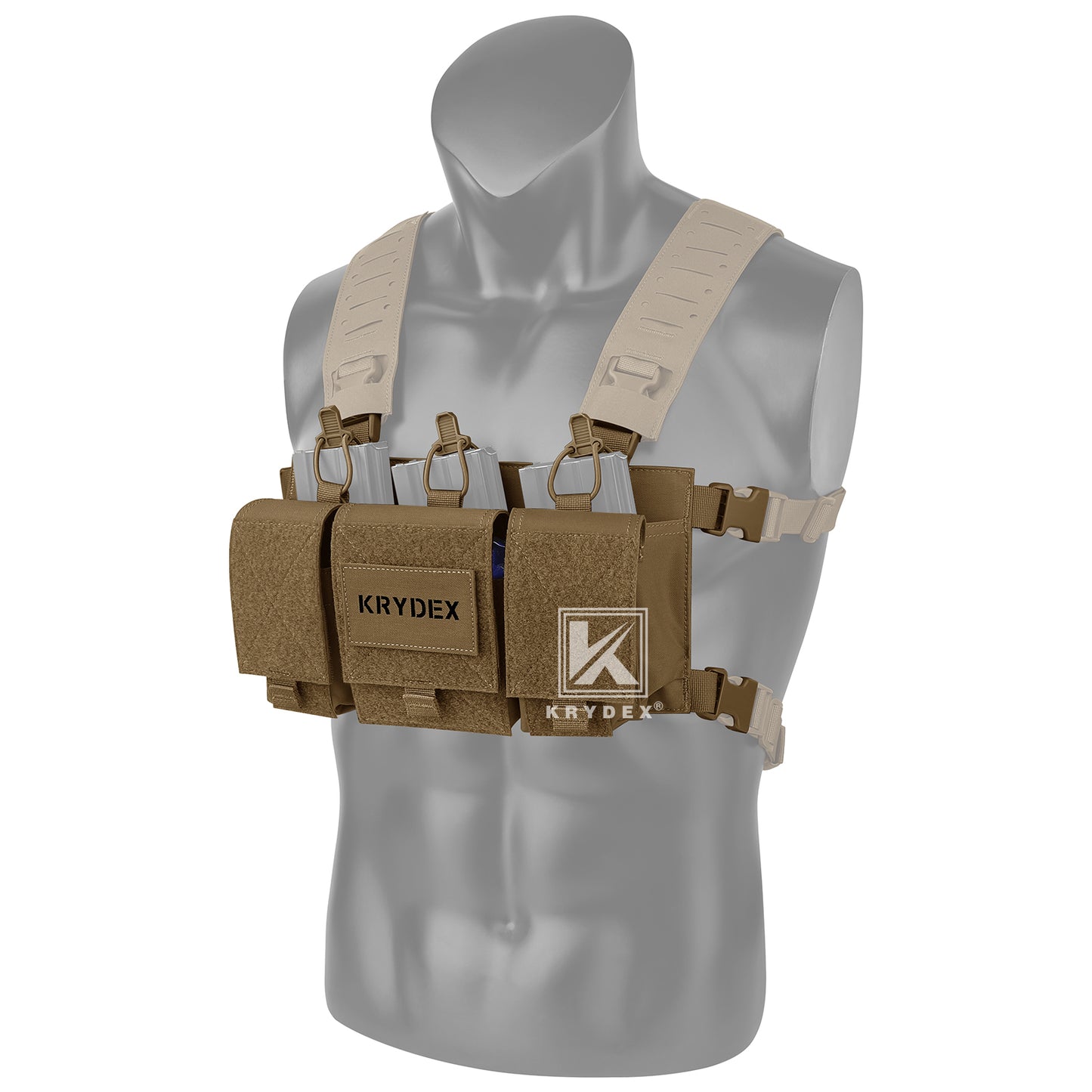 Krydex Tactical Triple 556 Magazine Pouch Placard 3x GP Pouches Detachable Mag Holders for Chest Rig and Vest