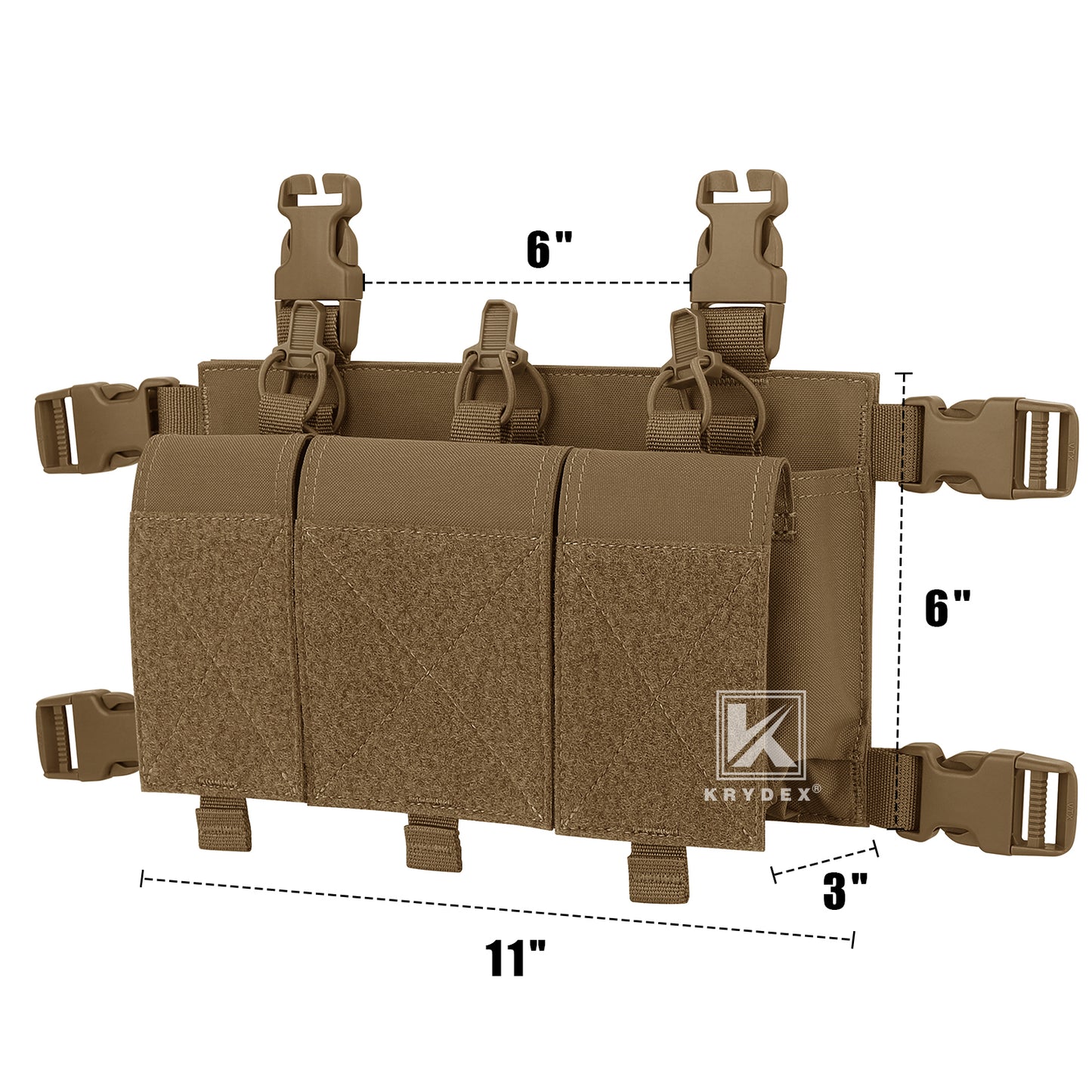 Krydex Tactical Triple 556 Magazine Pouch Placard 3x GP Pouches Detachable Mag Holders for Chest Rig and Vest