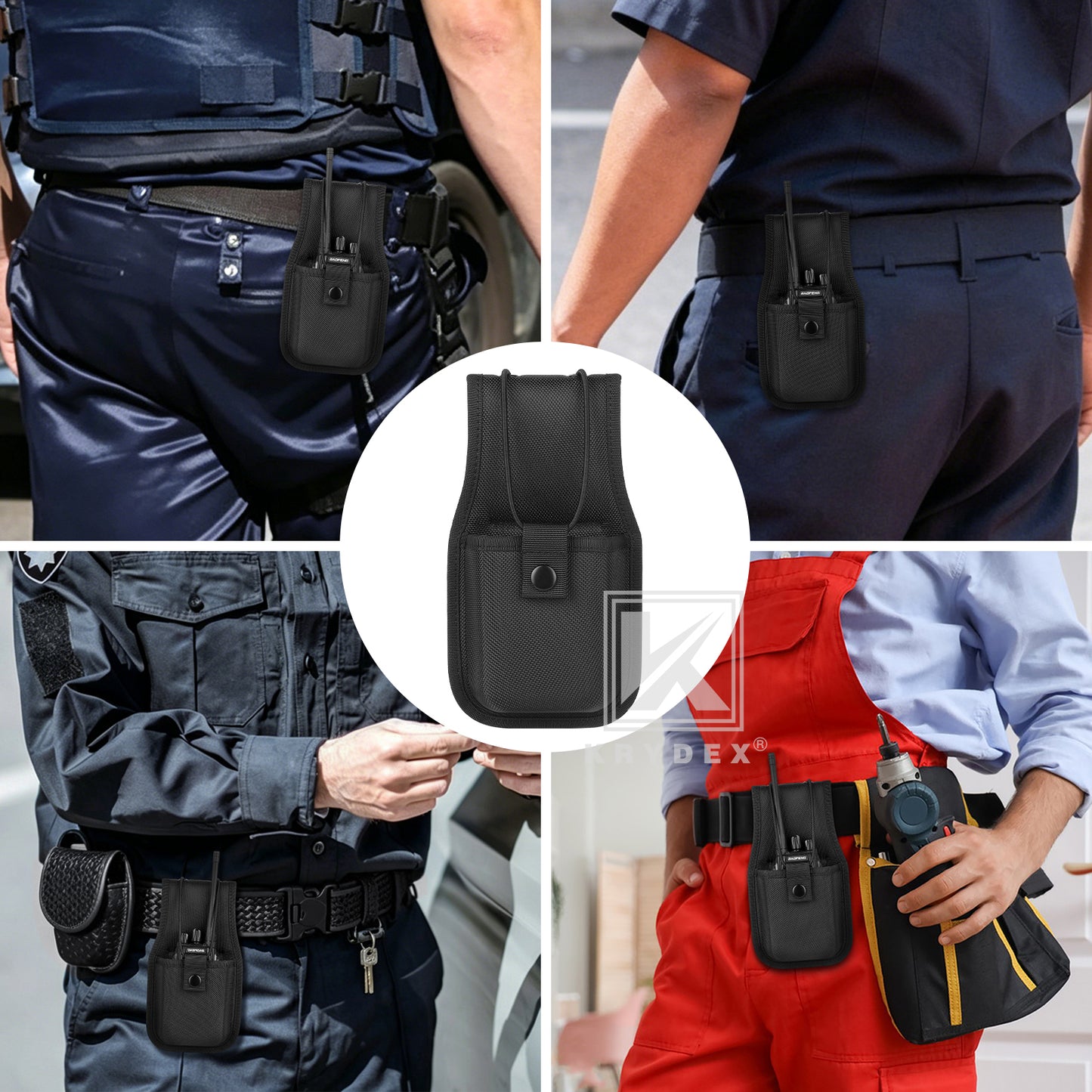 Krydex 1680D Nylon Radio Pouch for Duty Belt Universal Radio Holster Walkie Talkies for Police Security & Law Enforcement Heavy Duty Durable Fits 2" & 2.25" Belts