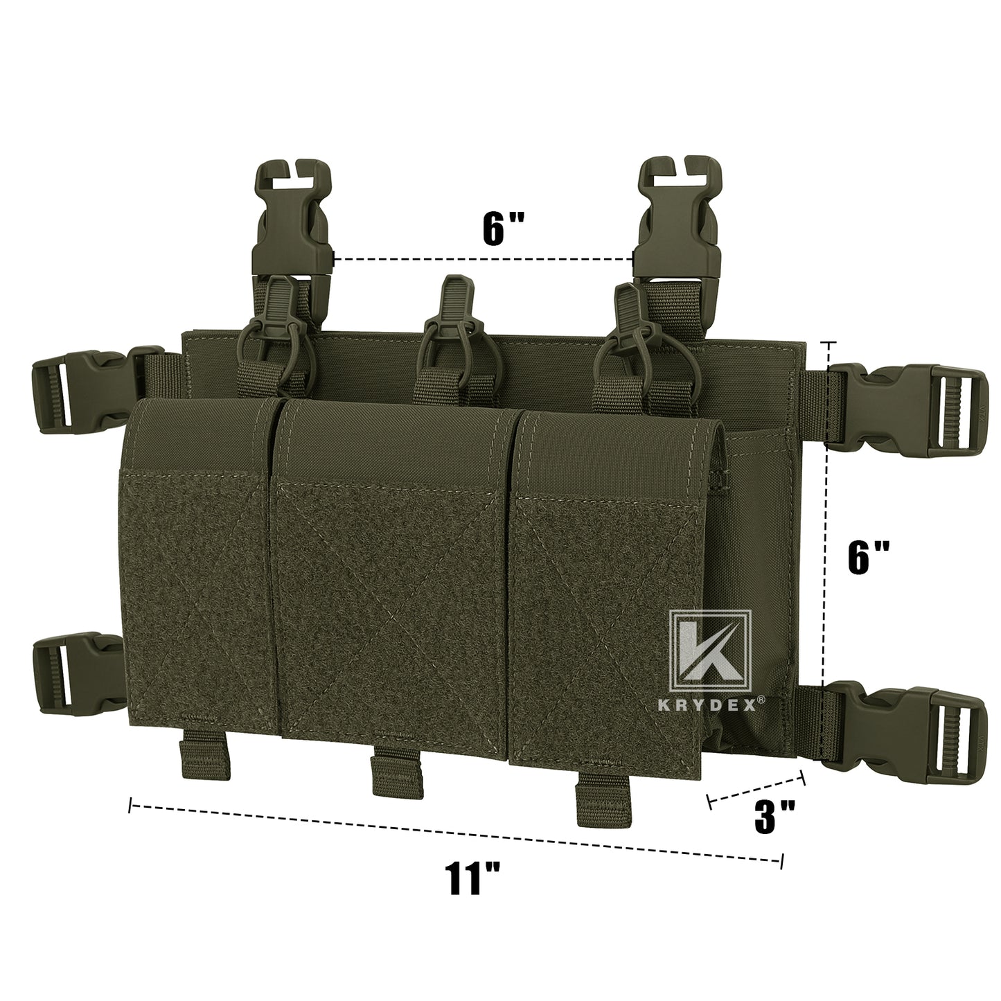 Krydex Tactical Triple 556 Magazine Pouch Placard 3x GP Pouches Detachable Mag Holders for Chest Rig and Vest
