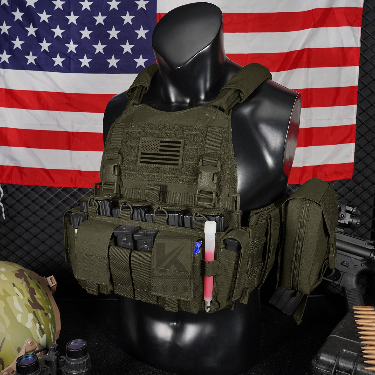 KRYDEX Tactical SCARAB Plate Carrier Heavy Duty Modular MOLLE Vest + MF IV Placard 556 & 9mm Magazine Pouch