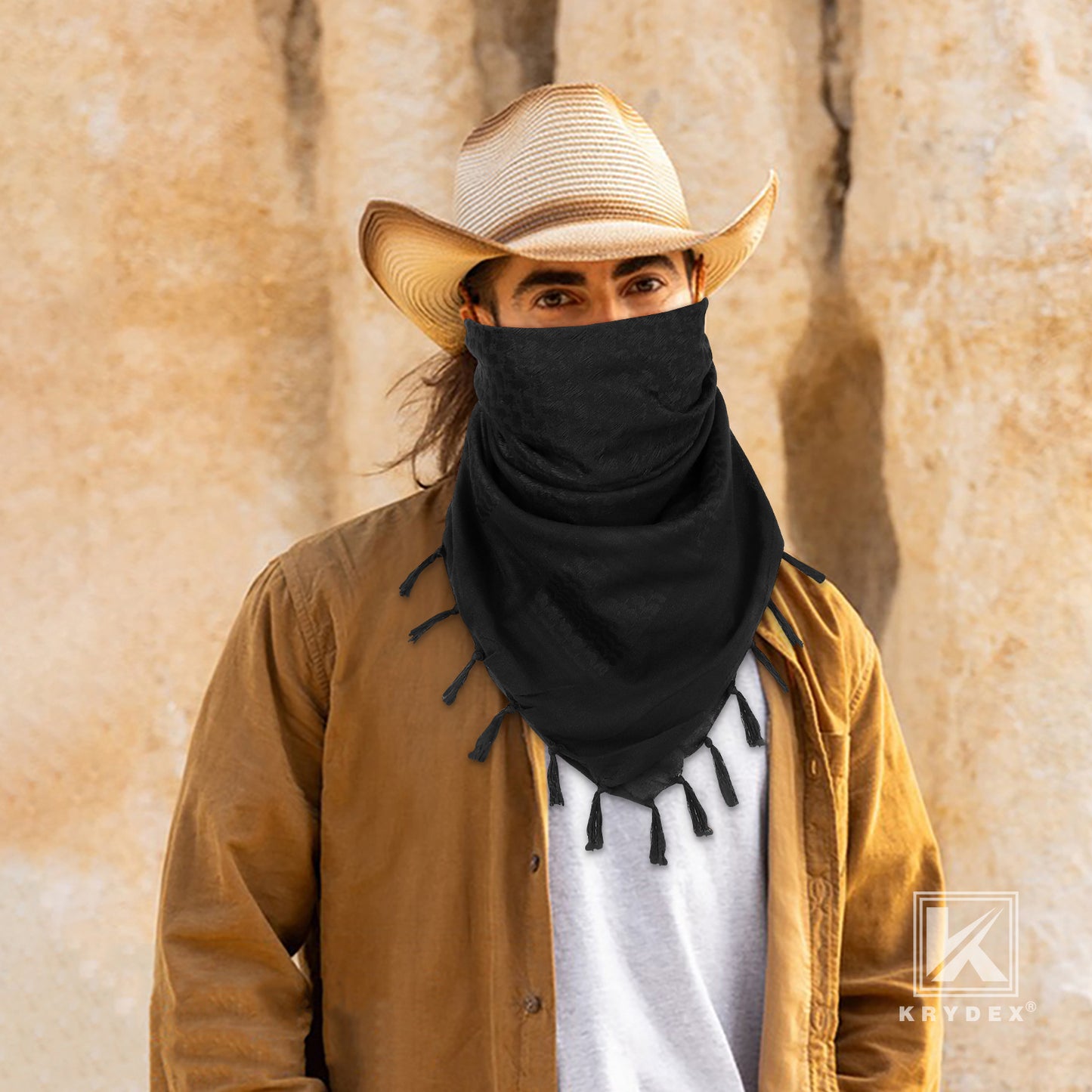 Krydex Tactical Scarf Headwrap Facecover Cotton Shemagh Breathable Balaclava Face Mask Neck Gaiter 43” x 43”