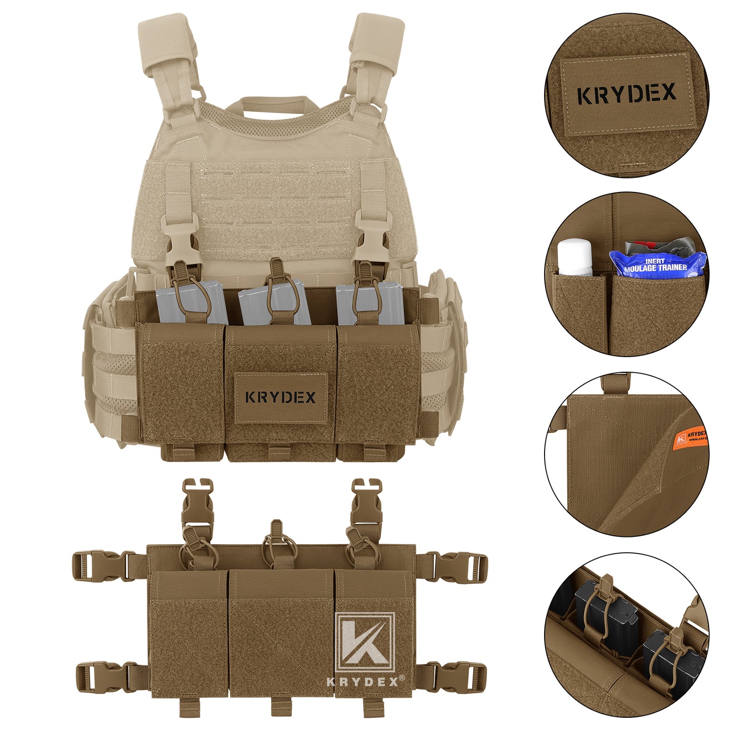 Krydex Tactical Triple 556 Magazine Pouch Placard 3x GP Pouches Detachable Mag Holders for Chest Rig and Vest