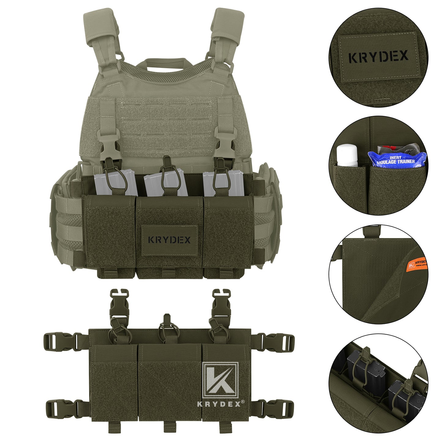 Krydex Tactical Triple 556 Magazine Pouch Placard 3x GP Pouches Detachable Mag Holders for Chest Rig and Vest