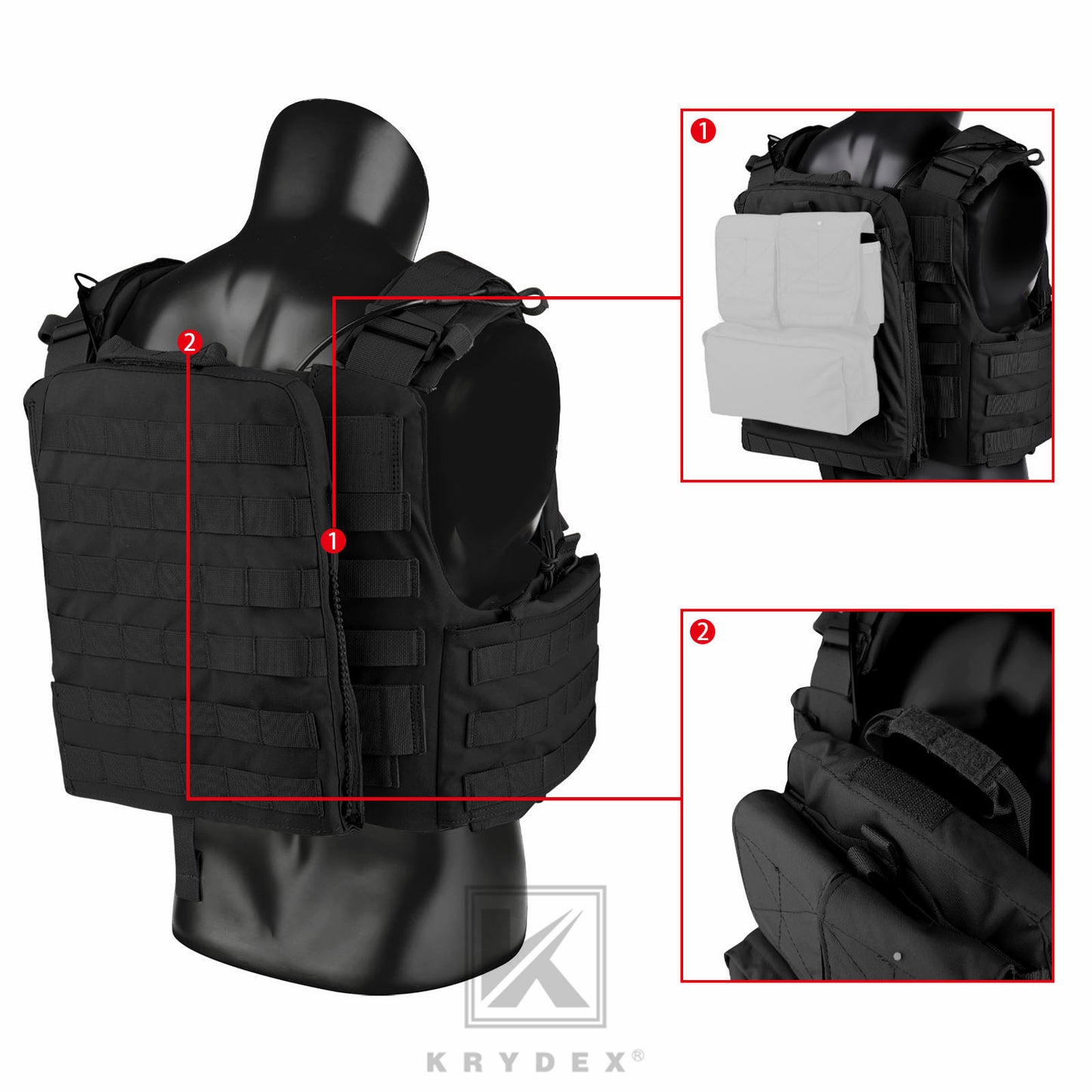 KRYDEX Tactical Plate Carrier Heavy Duty Modular MOLLE Vest