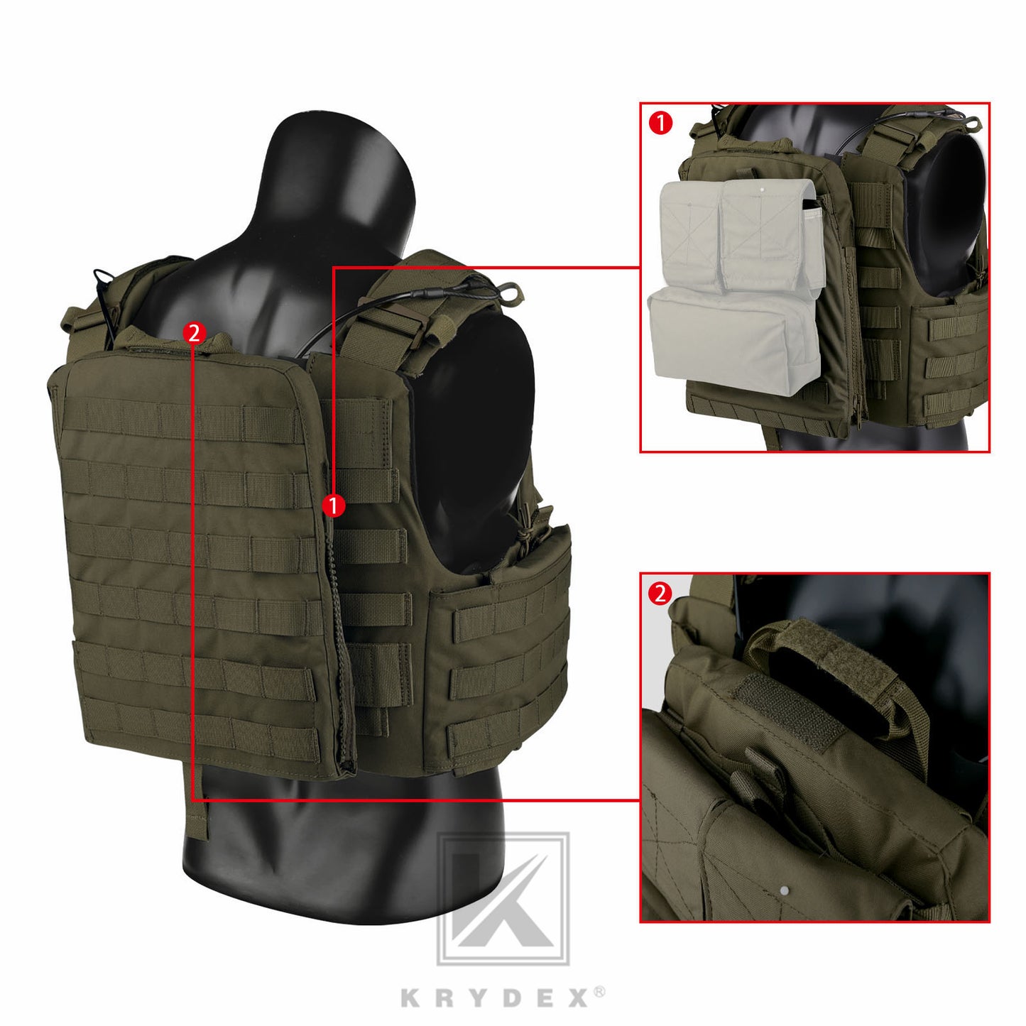 KRYDEX Tactical Plate Carrier Heavy Duty Modular MOLLE Vest
