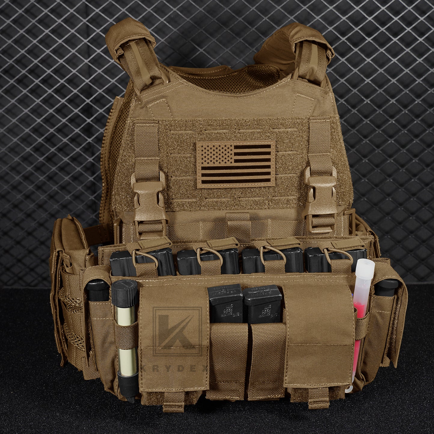 KRYDEX Tactical SCARAB Plate Carrier Heavy Duty Modular MOLLE Vest + MF IV Placard 556 & 9mm Magazine Pouch
