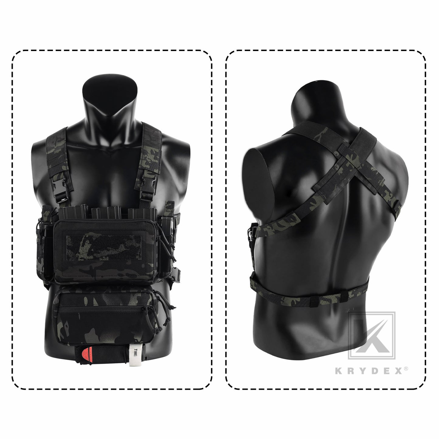 KRYDEX Tactical D3CR Chest Rig 5.56 7.62 Rifle Pistol Mag Pouch Placard Carrier with D3 Flatpack Tactical Backpack
