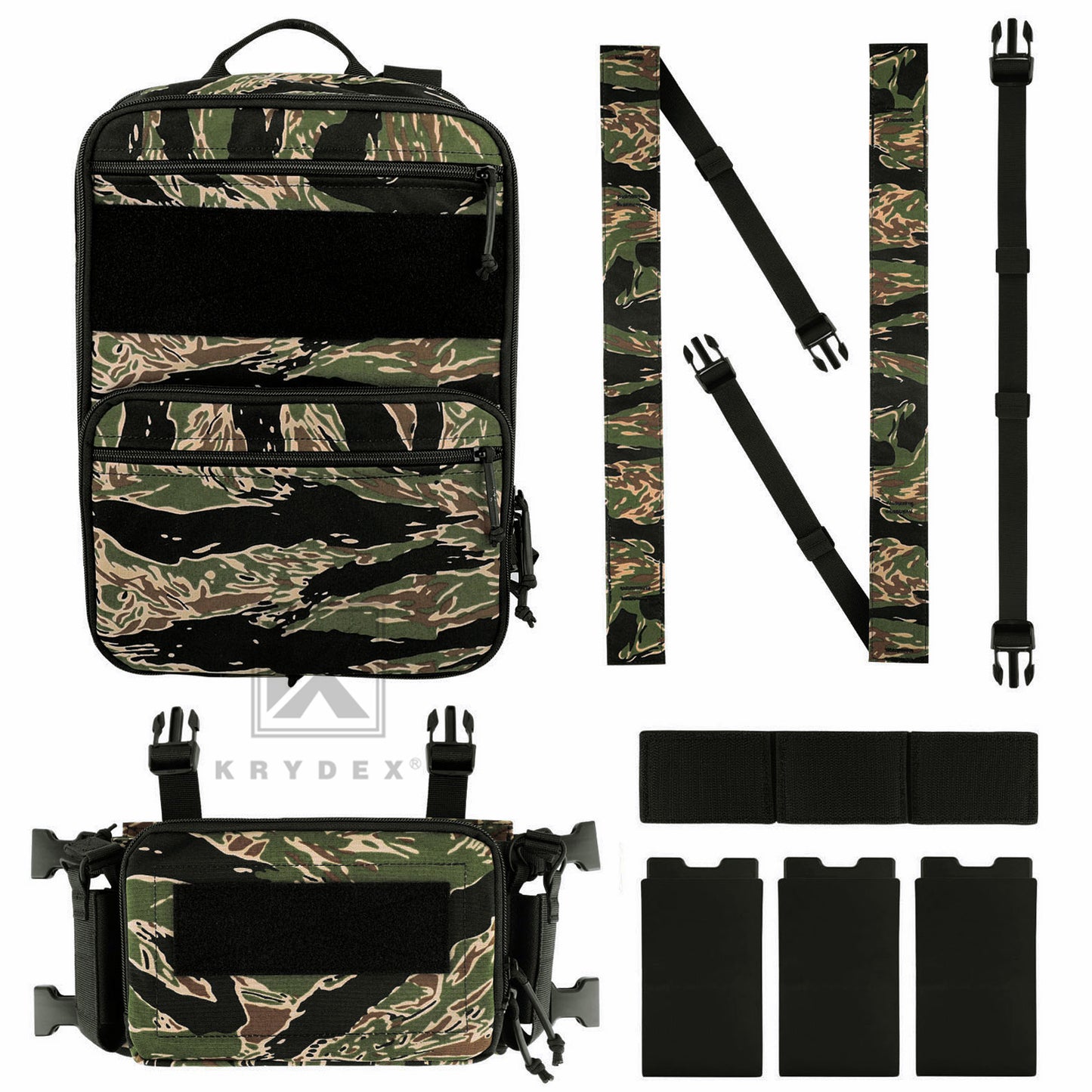 KRYDEX Tactical D3CR Chest Rig 5.56 7.62 Rifle Pistol Mag Pouch Placard Carrier with D3 Flatpack Tactical Backpack