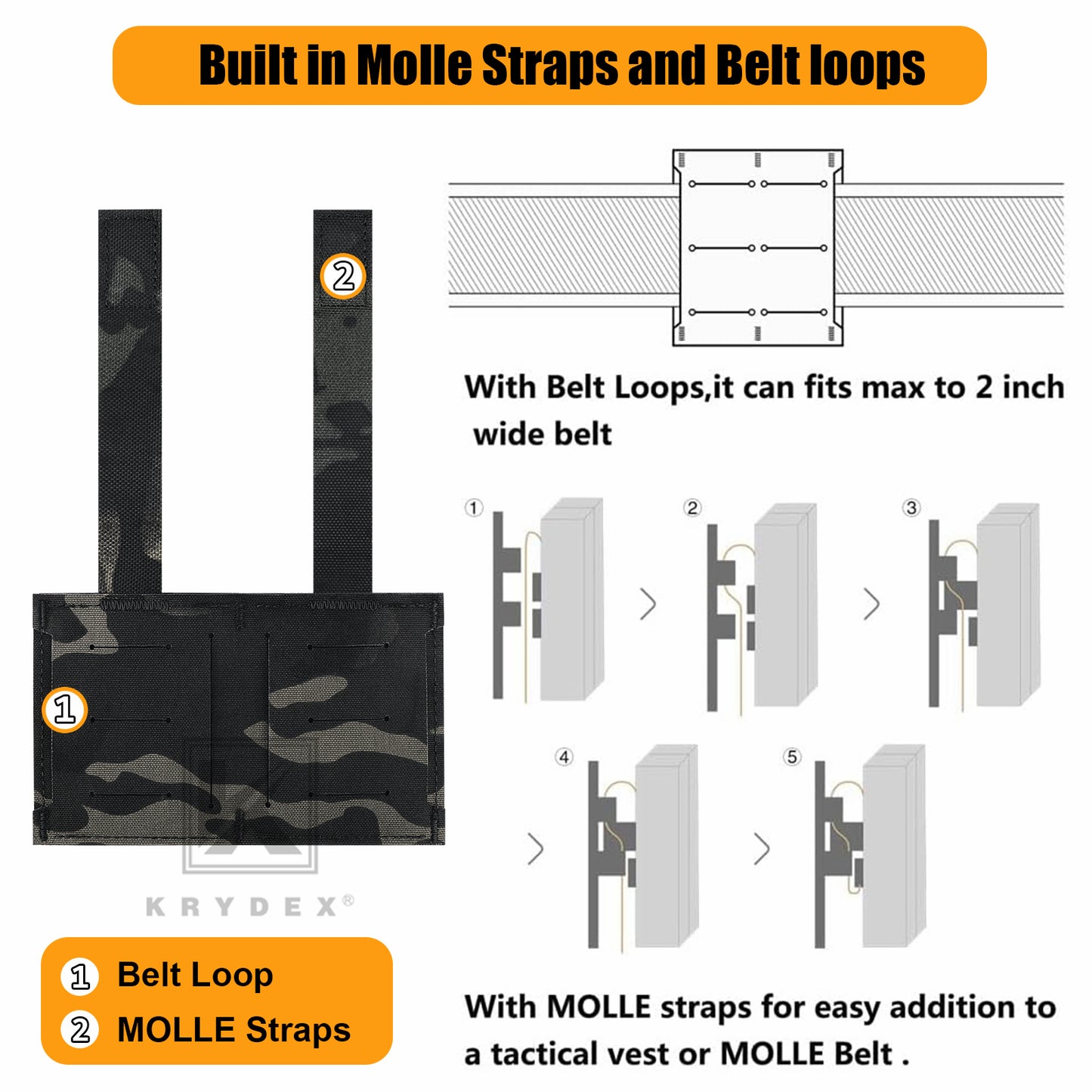 Krydex Tactical 5.56 Double Magazine Pouch M4 Mag Holder Duty Belt & Molle Compatible
