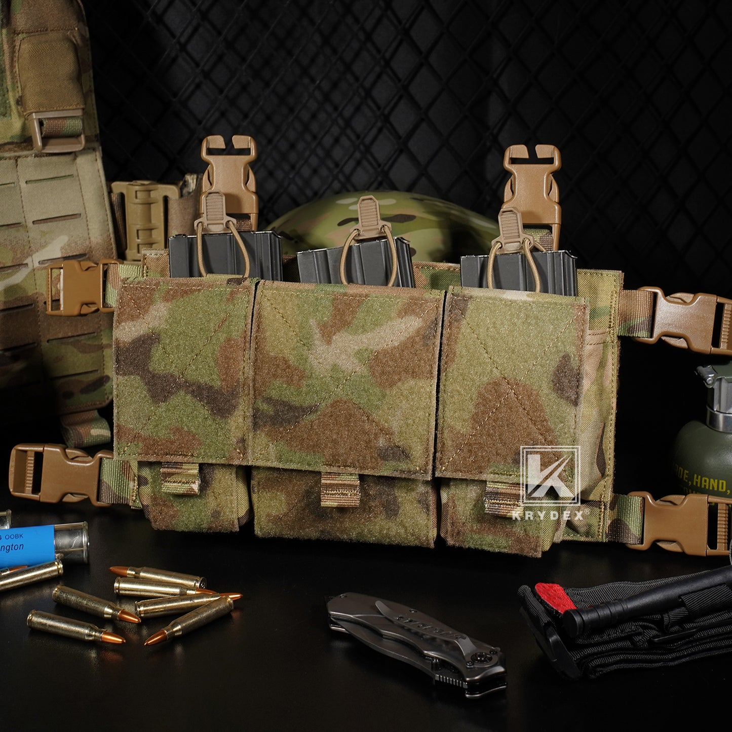 Krydex Tactical Triple 556 Magazine Pouch Placard 3x GP Pouches Detachable Mag Holders for Chest Rig and Vest
