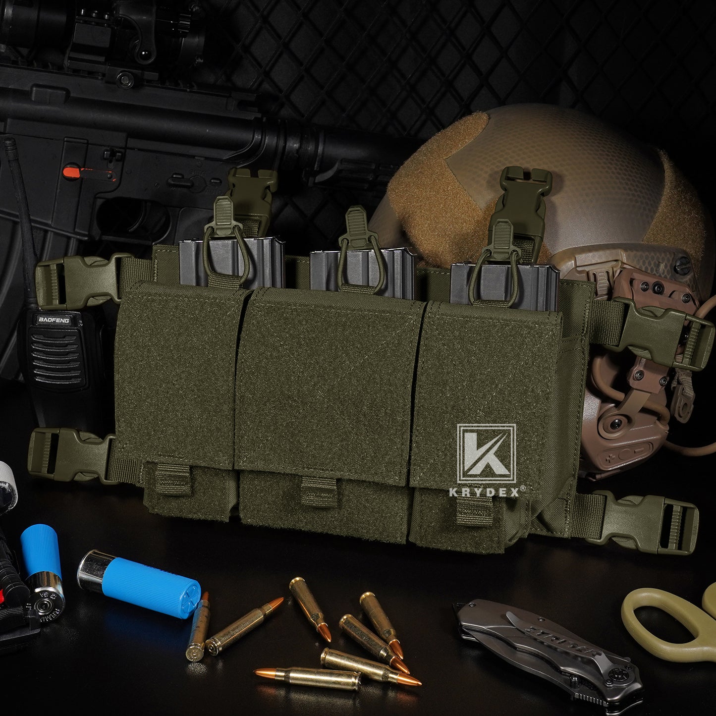Krydex Tactical Triple 556 Magazine Pouch Placard 3x GP Pouches Detachable Mag Holders for Chest Rig and Vest
