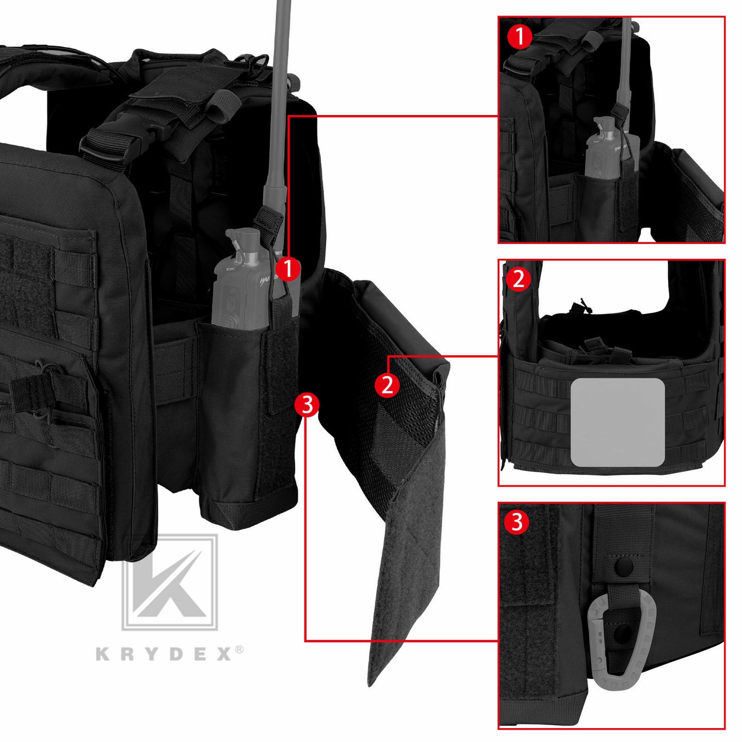 KRYDEX Tactical Plate Carrier Heavy Duty Modular MOLLE Vest