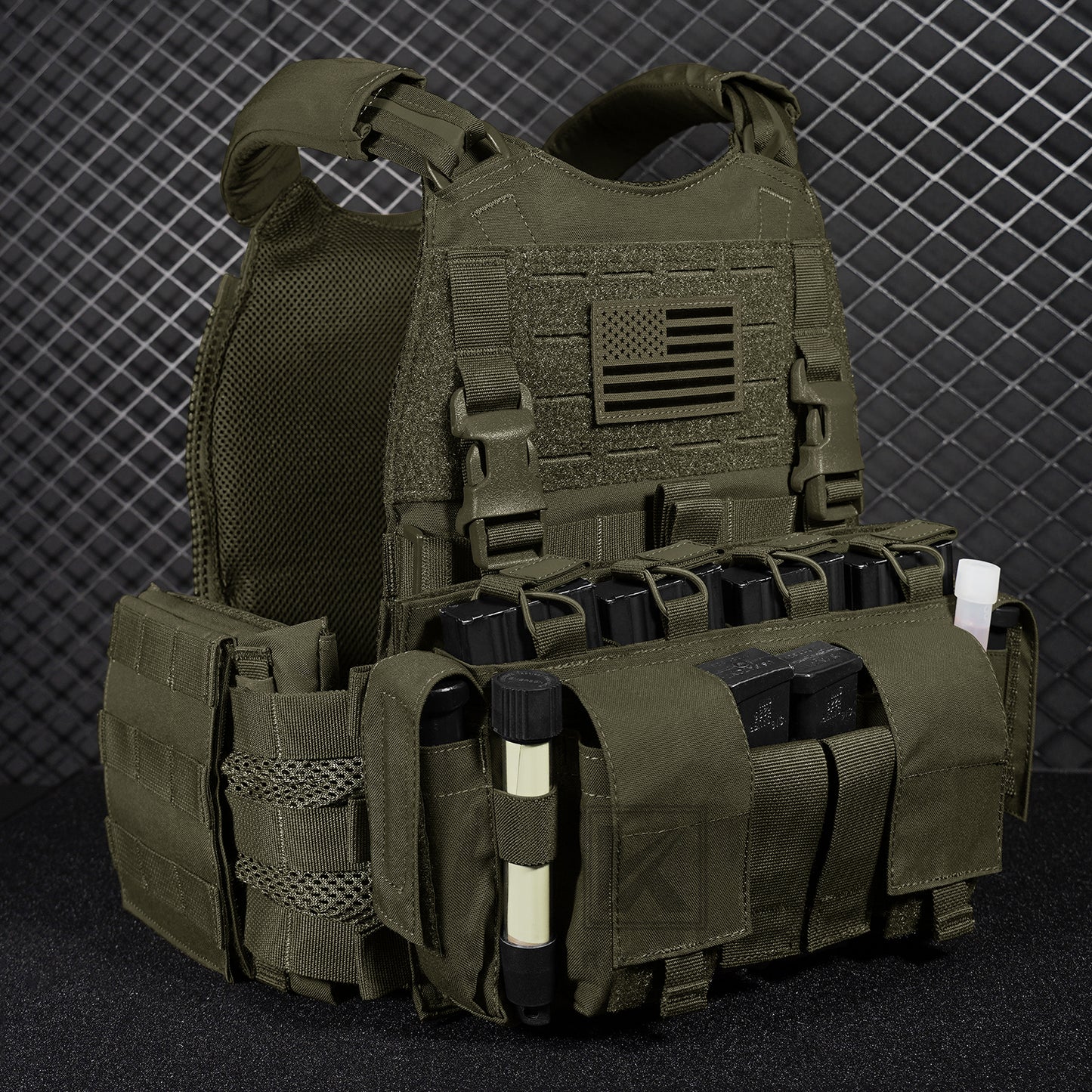 KRYDEX Tactical SCARAB Plate Carrier Heavy Duty Modular MOLLE Vest + MF IV Placard 556 & 9mm Magazine Pouch