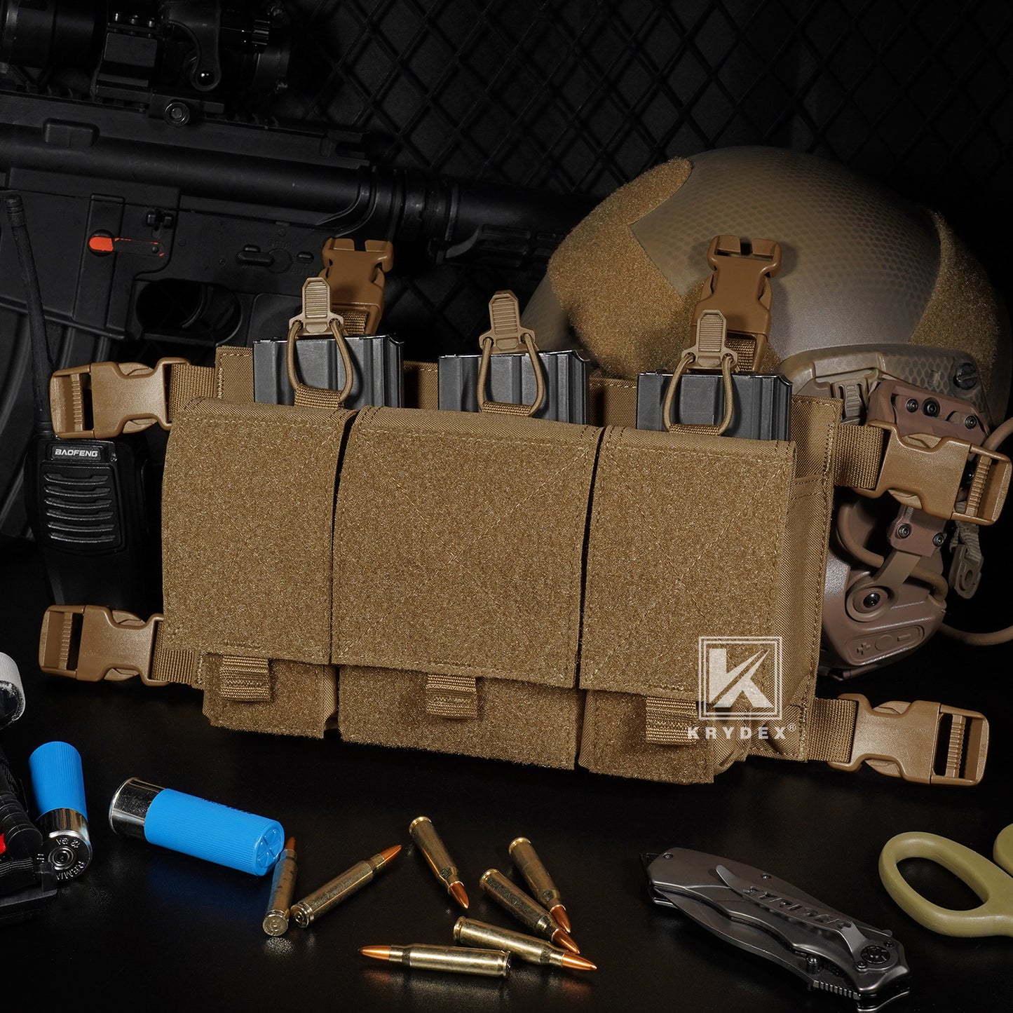 Krydex Tactical Triple 556 Magazine Pouch Placard 3x GP Pouches Detachable Mag Holders for Chest Rig and Vest