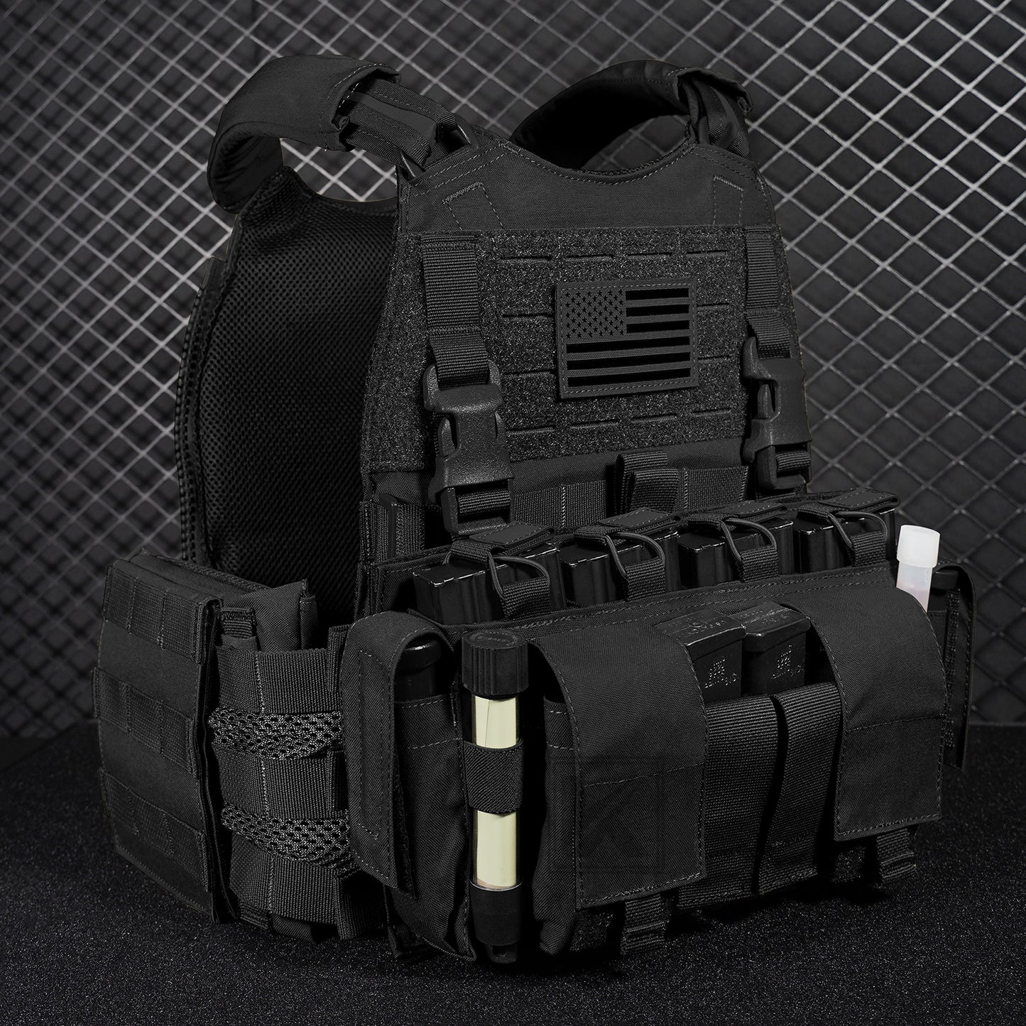 KRYDEX Tactical SCARAB Plate Carrier Heavy Duty Modular MOLLE Vest + MF IV Placard 556 & 9mm Magazine Pouch