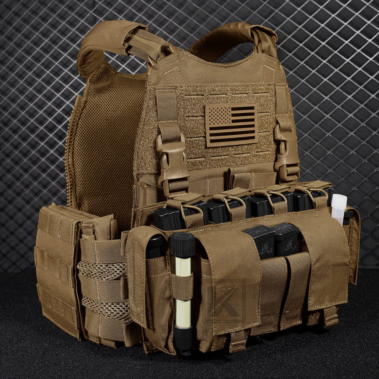 KRYDEX Tactical SCARAB Plate Carrier Heavy Duty Modular MOLLE Vest + MF IV Placard 556 & 9mm Magazine Pouch