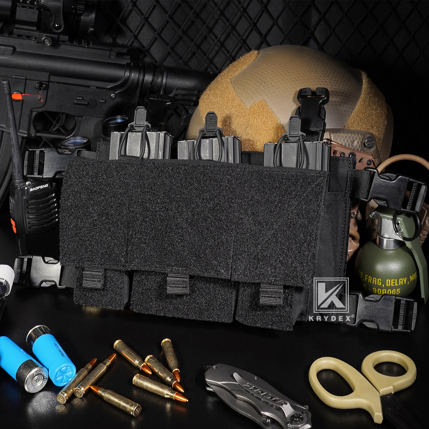 Krydex Tactical Triple 556 Magazine Pouch Placard 3x GP Pouches Detachable Mag Holders for Chest Rig and Vest