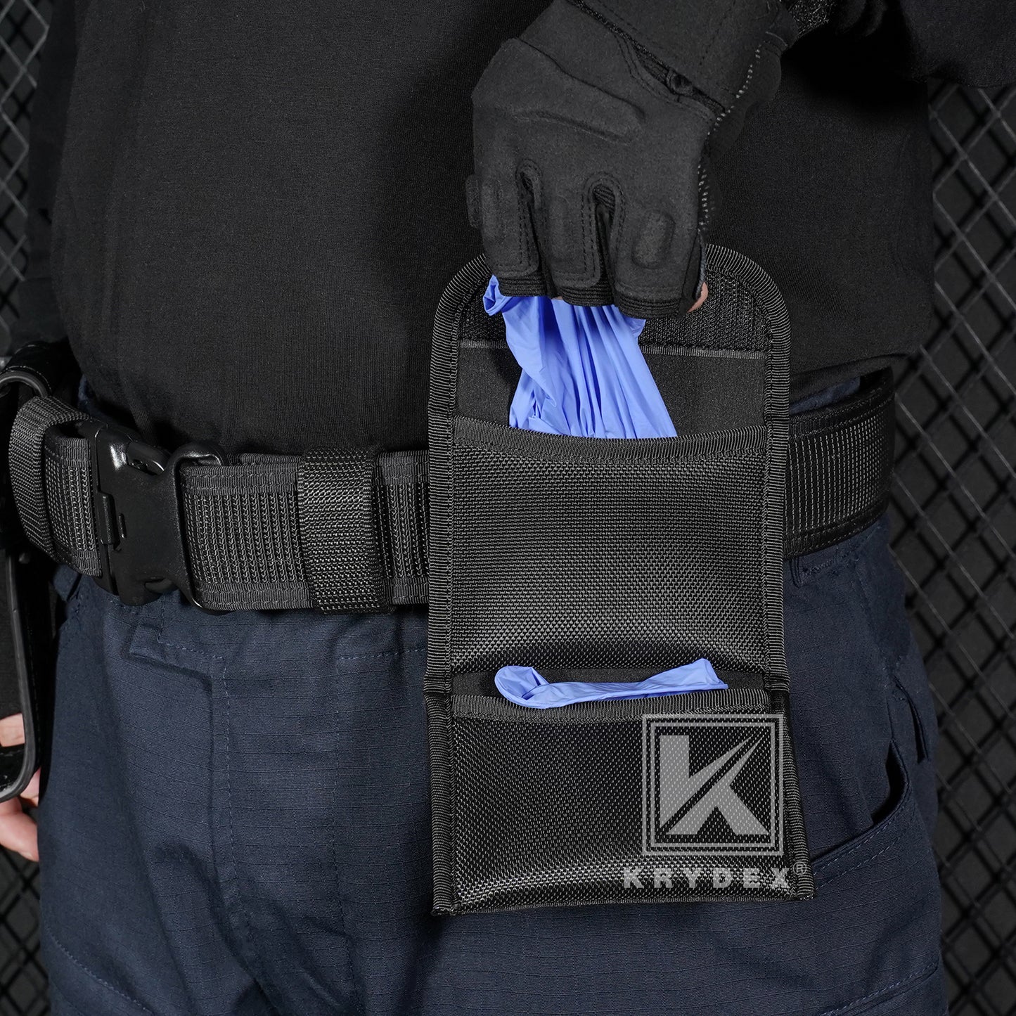 Krydex Flat Glove Holder Latex Nitrile Disposable Gloves Nylon Pouch Fits 2" & 2.25" Duty Belt For Police Firefighter Law enforcement EMT Paramedic First Responders