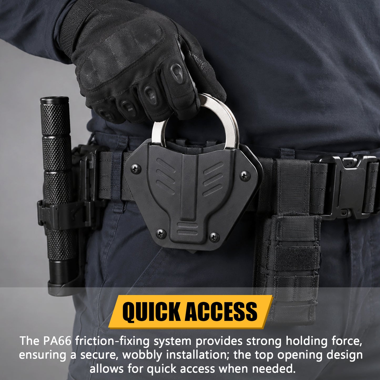 Krydex Handcuff Holster 360° Rotatable Dual-Lock Mount For 1.5”-2.25” Belt & MOLLE Clip Fits S&W Model 100/ASP/Peerless Chain Handcuffs Holder