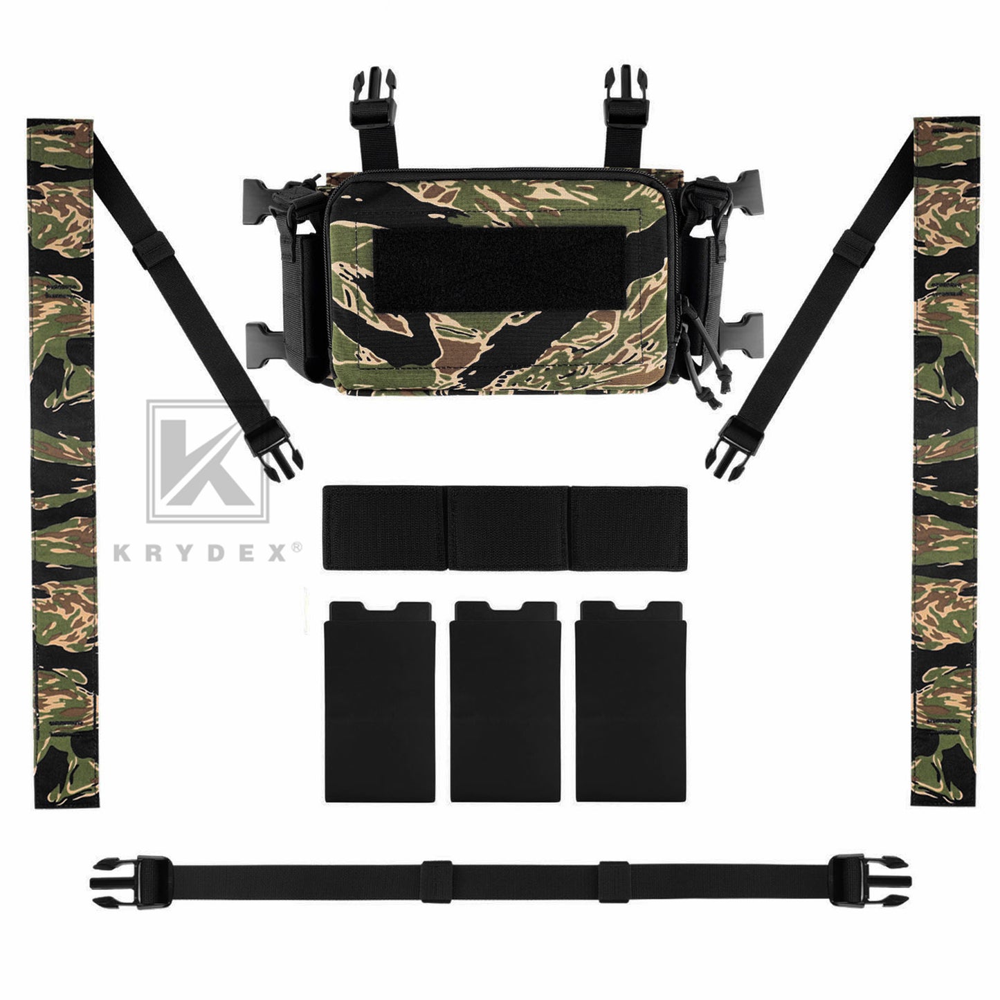 KRYDEX Tactical D3CR Chest Rig 5.56 7.62 Rifle Pistol Mag Pouch Placard Carrier with D3 Flatpack Tactical Backpack