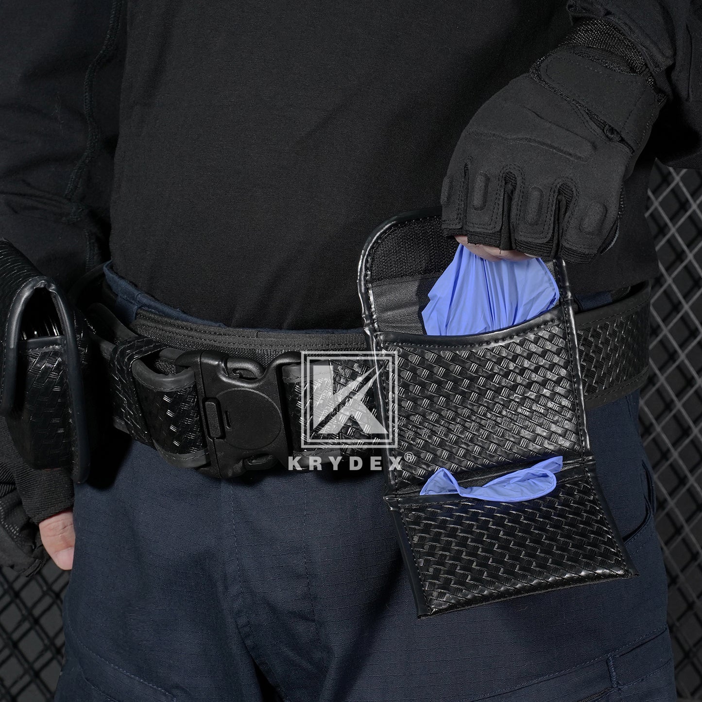 Krydex Flat Glove Holder Latex Nitrile Disposable Gloves Pouch Basket Weave Keeper Fits 2" & 2.25" Duty Belt For Police Firefighter Law enforcement EMT Paramedic First Responders