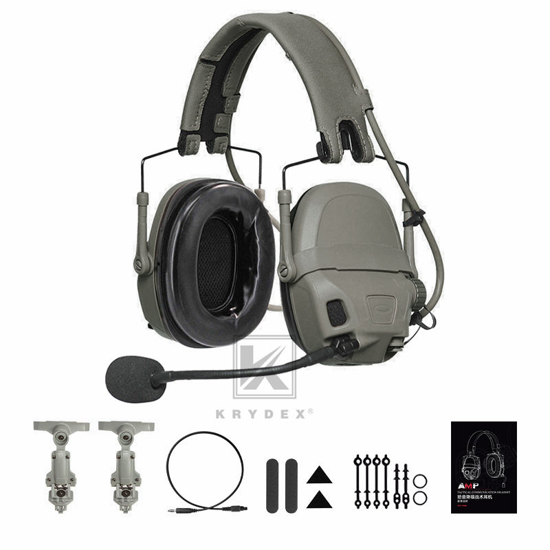 KRYDEX FCS AMP Tactical Headset Communication Noise Reduction Gear V20 V60 PTT