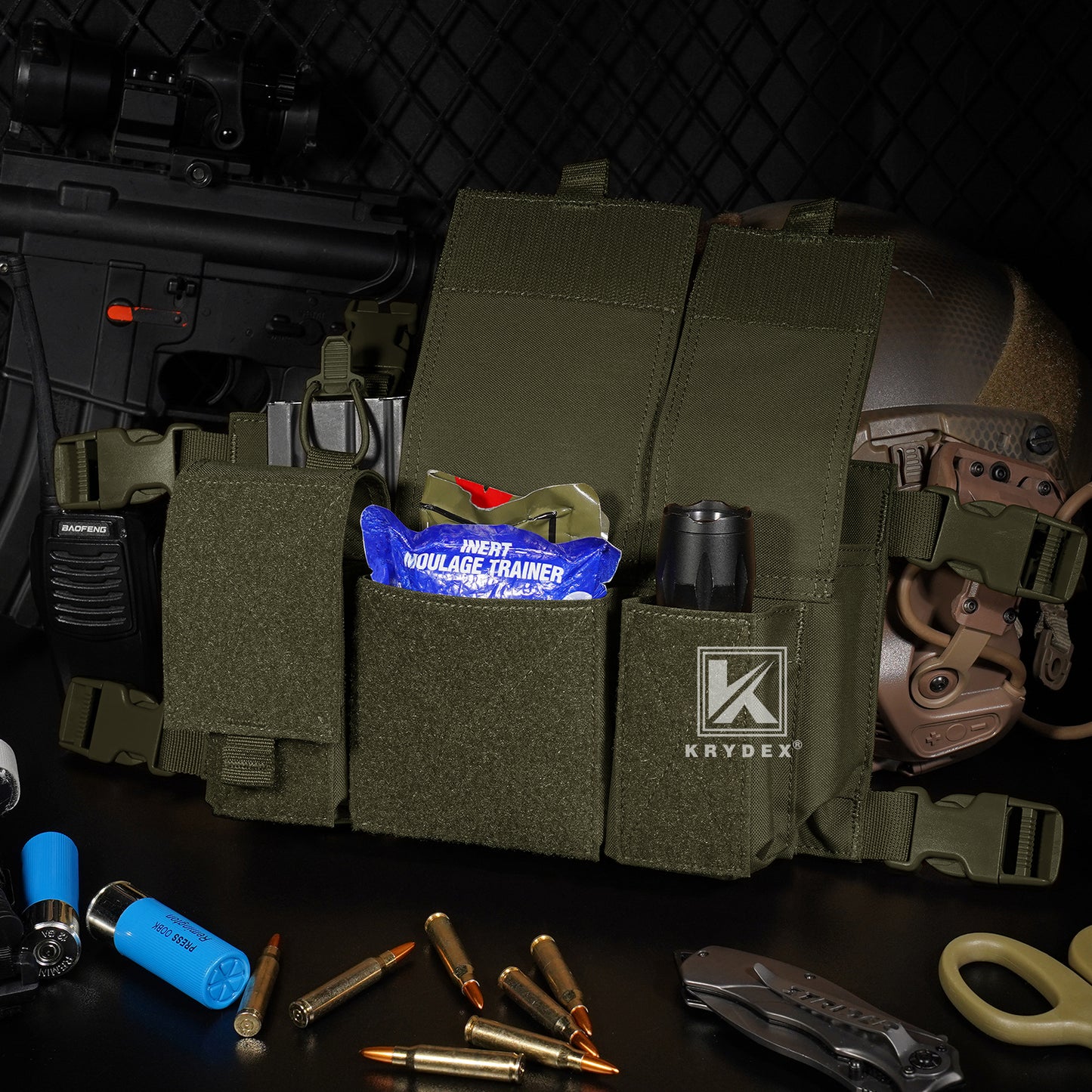 Krydex Tactical Triple 556 Magazine Pouch Placard 3x GP Pouches Detachable Mag Holders for Chest Rig and Vest
