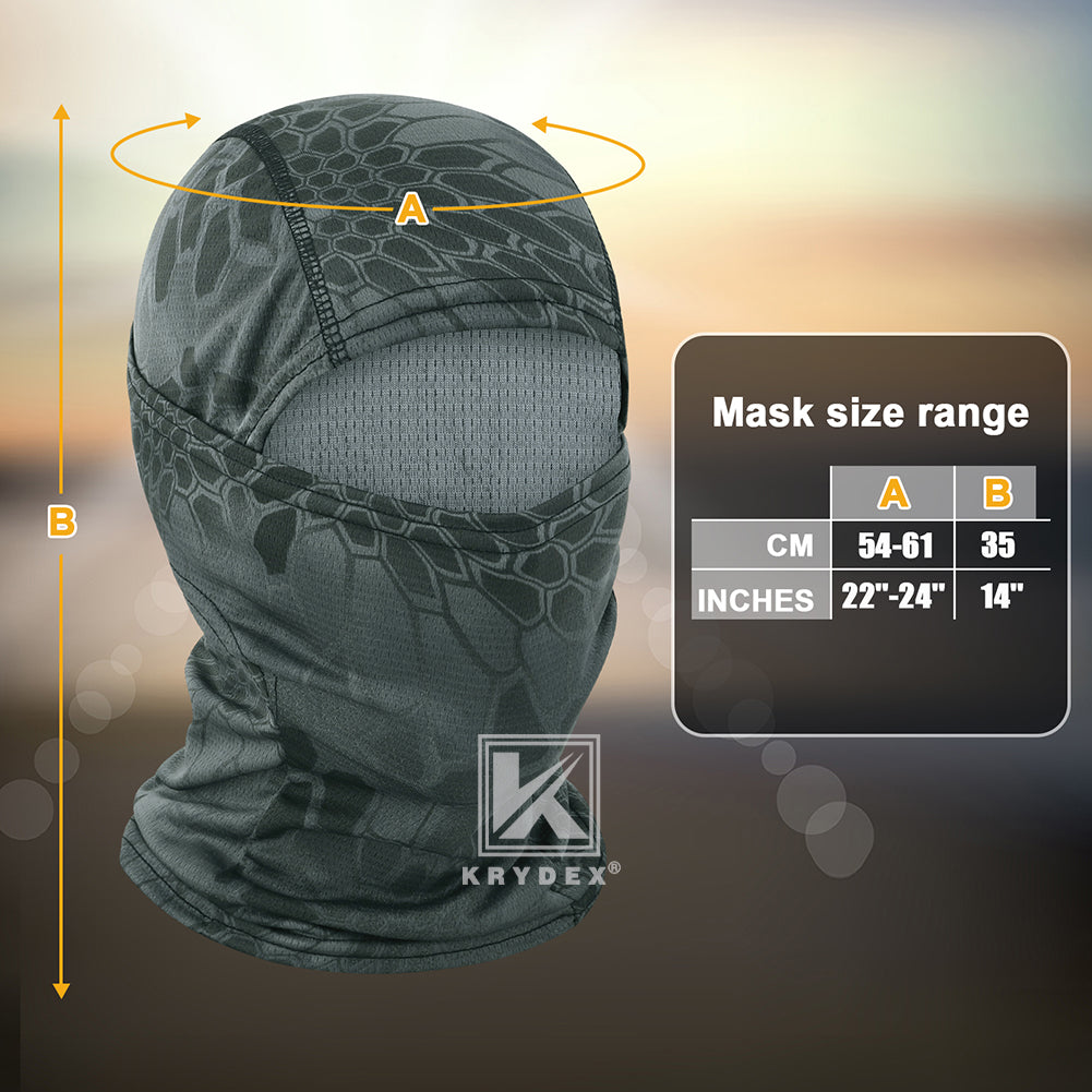 Krydex Tactical Face Mask Balaclava Camouflage Full Head Wrap Quick Dry Neck Gaiter UV Protection Hood for Motorcycle Cycling Hiking Hunting