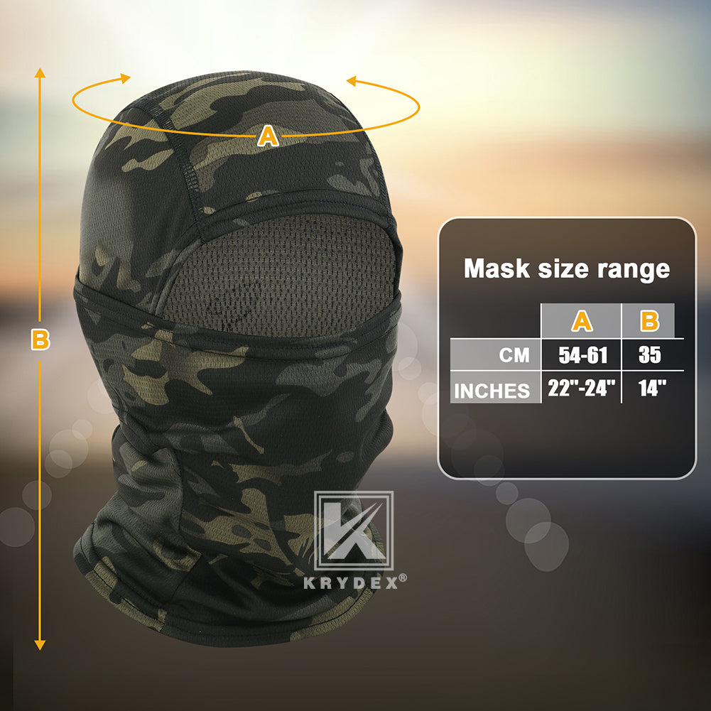 Krydex Tactical Face Mask Balaclava Camouflage Full Head Wrap Quick Dry Neck Gaiter UV Protection Hood for Motorcycle Cycling Hiking Hunting