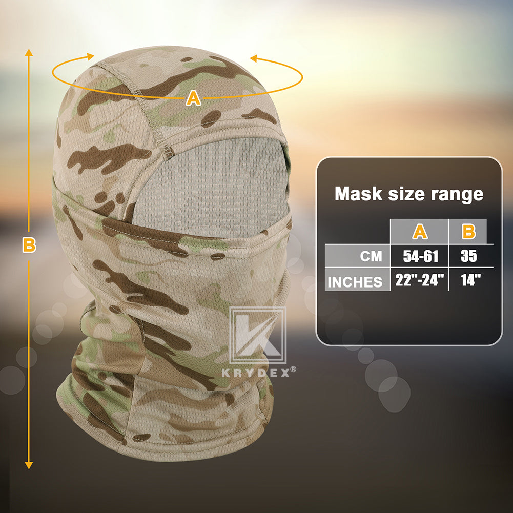 Krydex Tactical Face Mask Balaclava Camouflage Full Head Wrap Quick Dry Neck Gaiter UV Protection Hood for Motorcycle Cycling Hiking Hunting