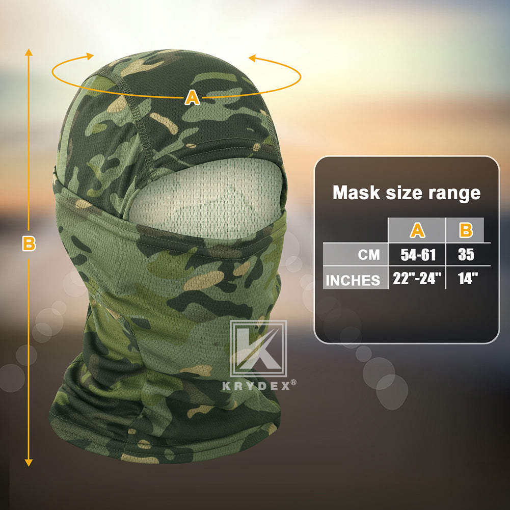 Krydex Tactical Face Mask Balaclava Camouflage Full Head Wrap Quick Dry Neck Gaiter UV Protection Hood for Motorcycle Cycling Hiking Hunting