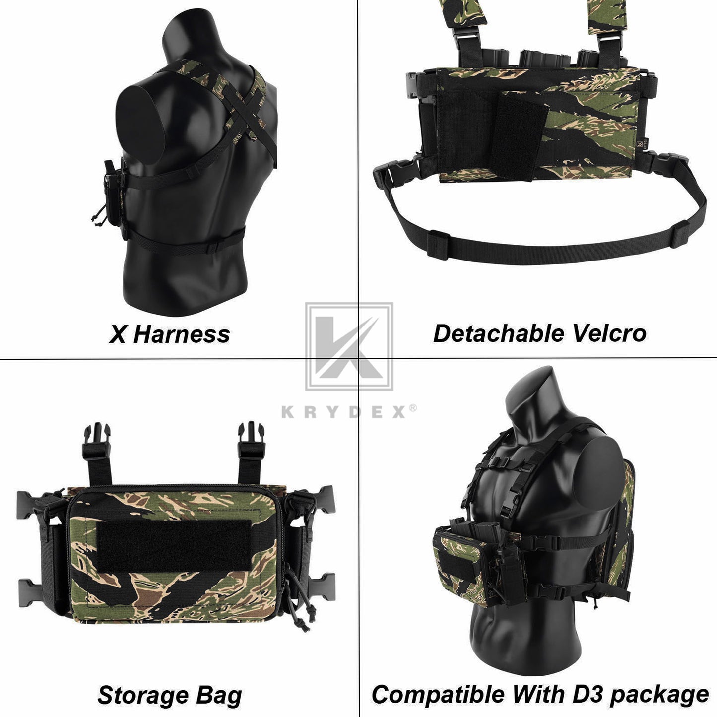KRYDEX Tactical D3CR Chest Rig 5.56 7.62 Rifle Pistol Mag Pouch Placard Carrier with D3 Flatpack Tactical Backpack