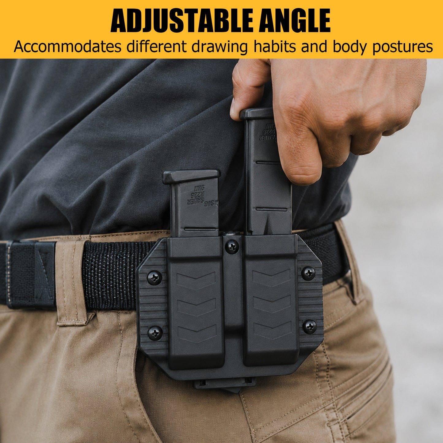 Krydex 9mm Double Stack Magazine Pouch 360° Rotatable Clip Fits 9mm/.40/.45 Double-Stack Mags Adjustable Retention Dual-Lock Mount for 1.5"-2.25" Belts & MOLLE