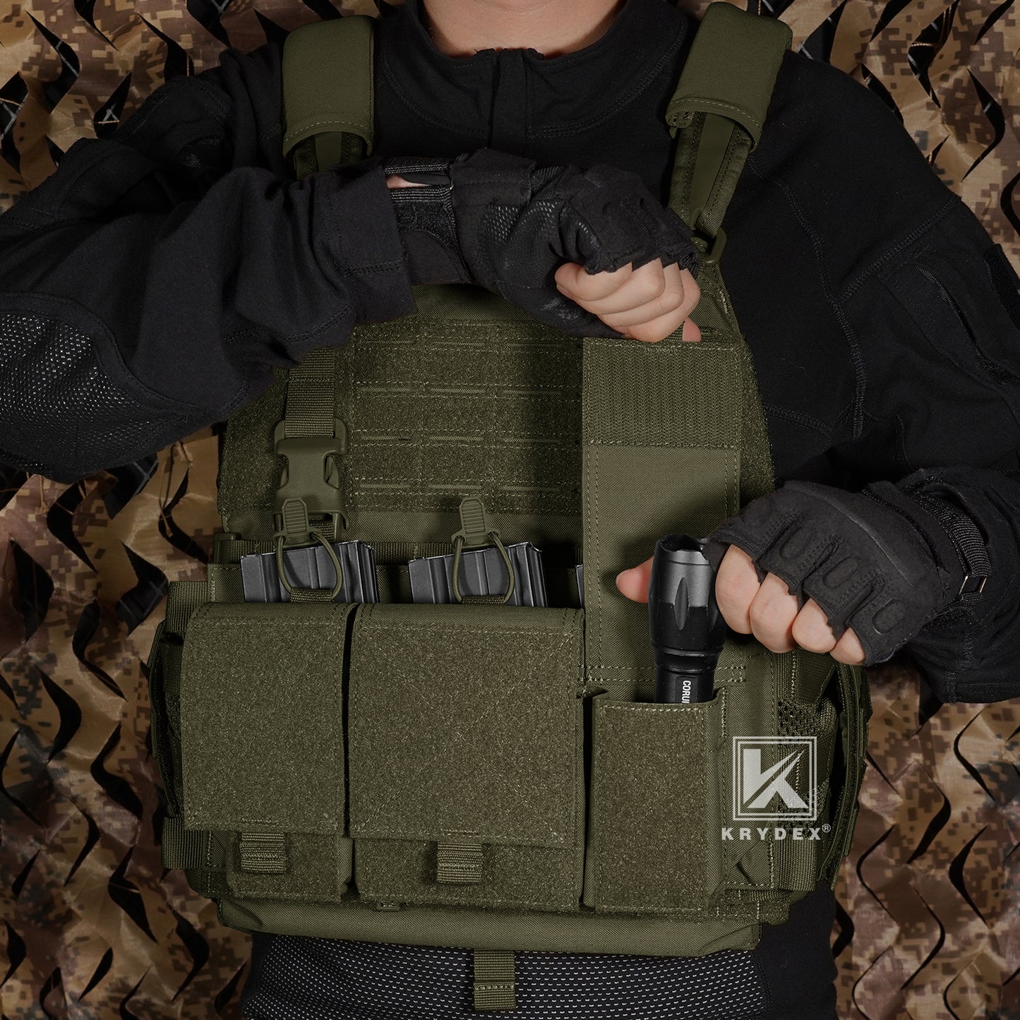 Krydex Tactical Triple 556 Magazine Pouch Placard 3x GP Pouches Detachable Mag Holders for Chest Rig and Vest