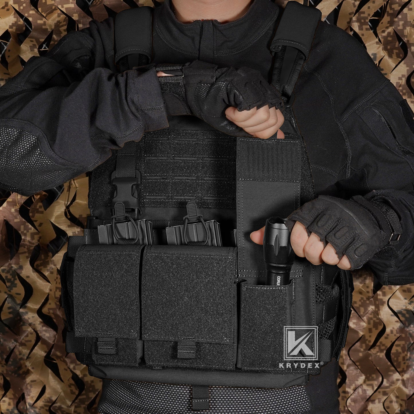 Krydex Tactical Triple 556 Magazine Pouch Placard 3x GP Pouches Detachable Mag Holders for Chest Rig and Vest