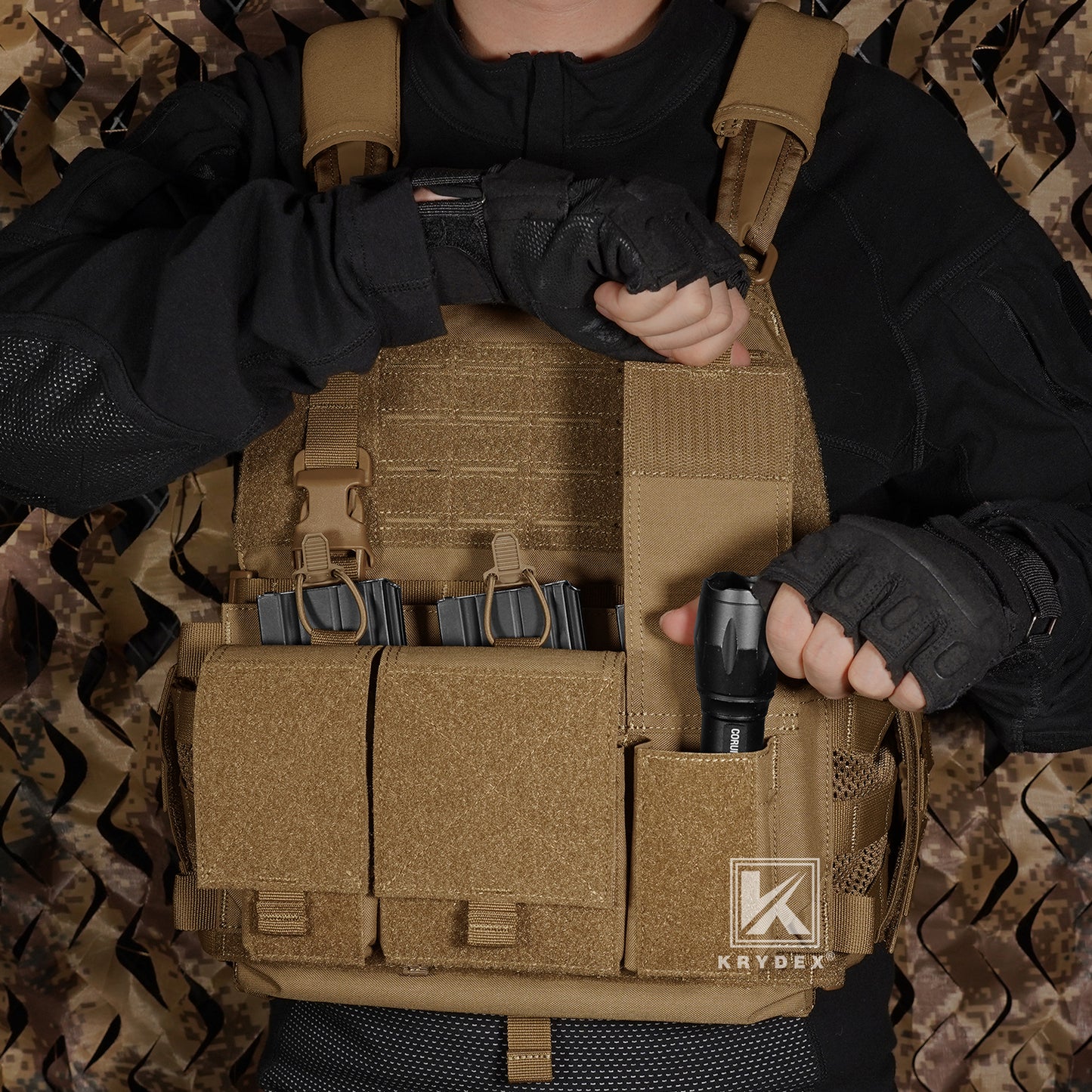 Krydex Tactical Triple 556 Magazine Pouch Placard 3x GP Pouches Detachable Mag Holders for Chest Rig and Vest