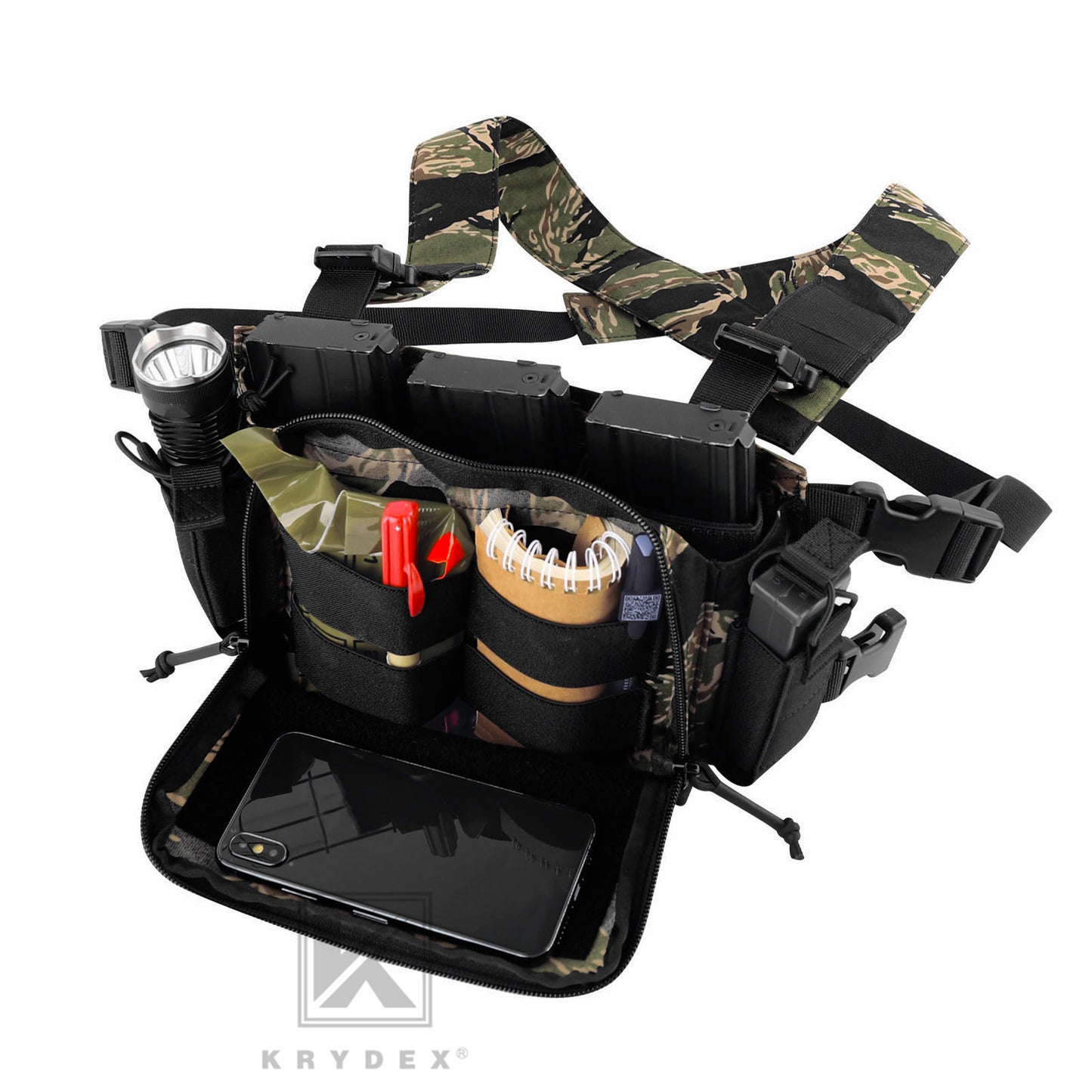 KRYDEX Tactical D3CR Chest Rig 5.56 7.62 Rifle Pistol Mag Pouch Placard Carrier with D3 Flatpack Tactical Backpack