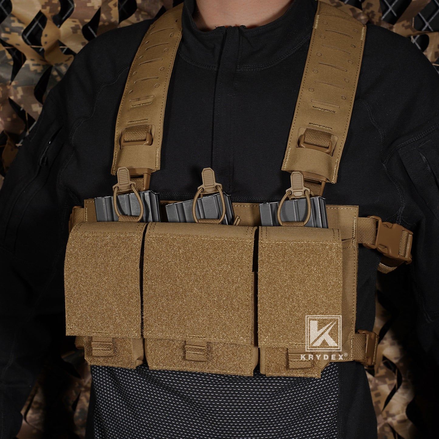 Krydex Tactical Triple 556 Magazine Pouch Placard 3x GP Pouches Detachable Mag Holders for Chest Rig and Vest