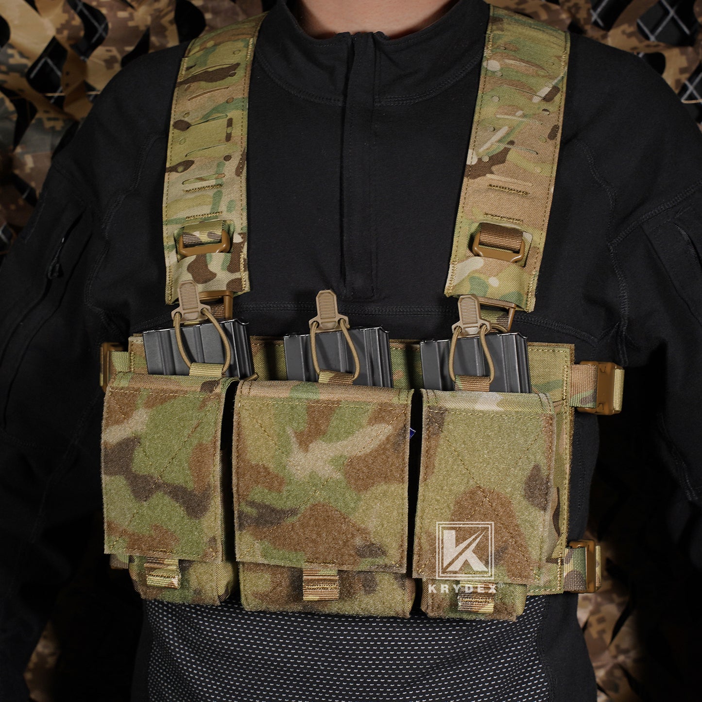Krydex Tactical Triple 556 Magazine Pouch Placard 3x GP Pouches Detachable Mag Holders for Chest Rig and Vest