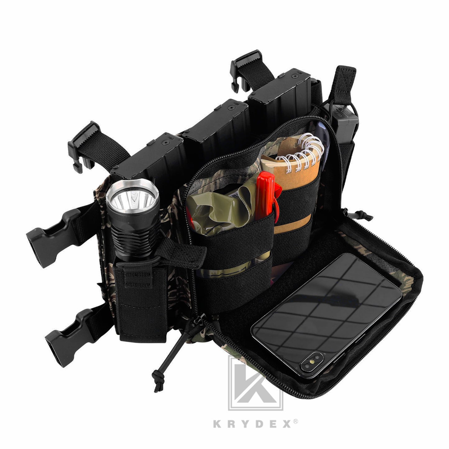 KRYDEX Tactical D3CR Chest Rig 5.56 7.62 Rifle Pistol Mag Pouch Placard Carrier with D3 Flatpack Tactical Backpack
